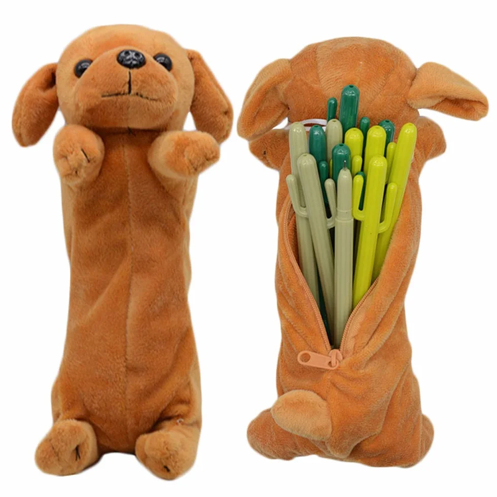 3D kształt psa piórnik, miękka pluszowa zabawka urocza torba na długopisy dla dzieci (Golden retriever)