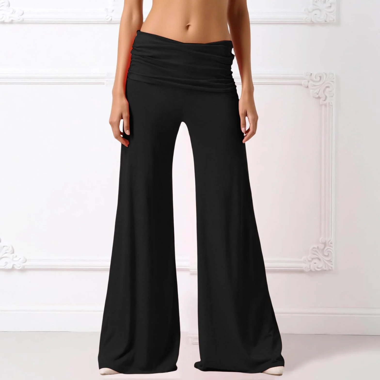 Coral Fold Over Yoga Pants damskie szerokie spodnie z marszczeniem, luźne spodnie do jogi, koralowe, plisowane spodnie Palazzo, z wysokim ściągaczem