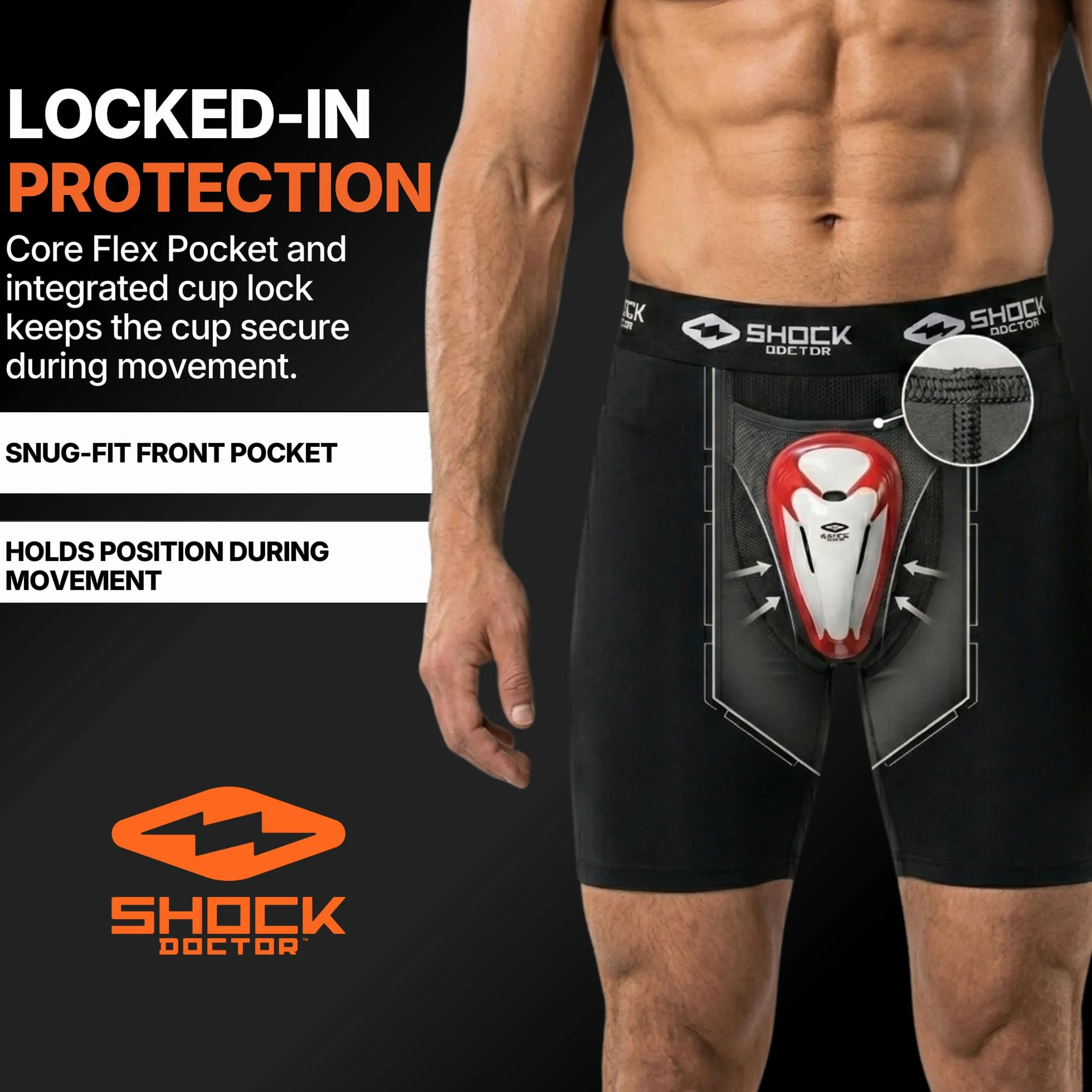 Shock Doctor Męskie spodenki kompresyjne Core z miseczką Bio Flex