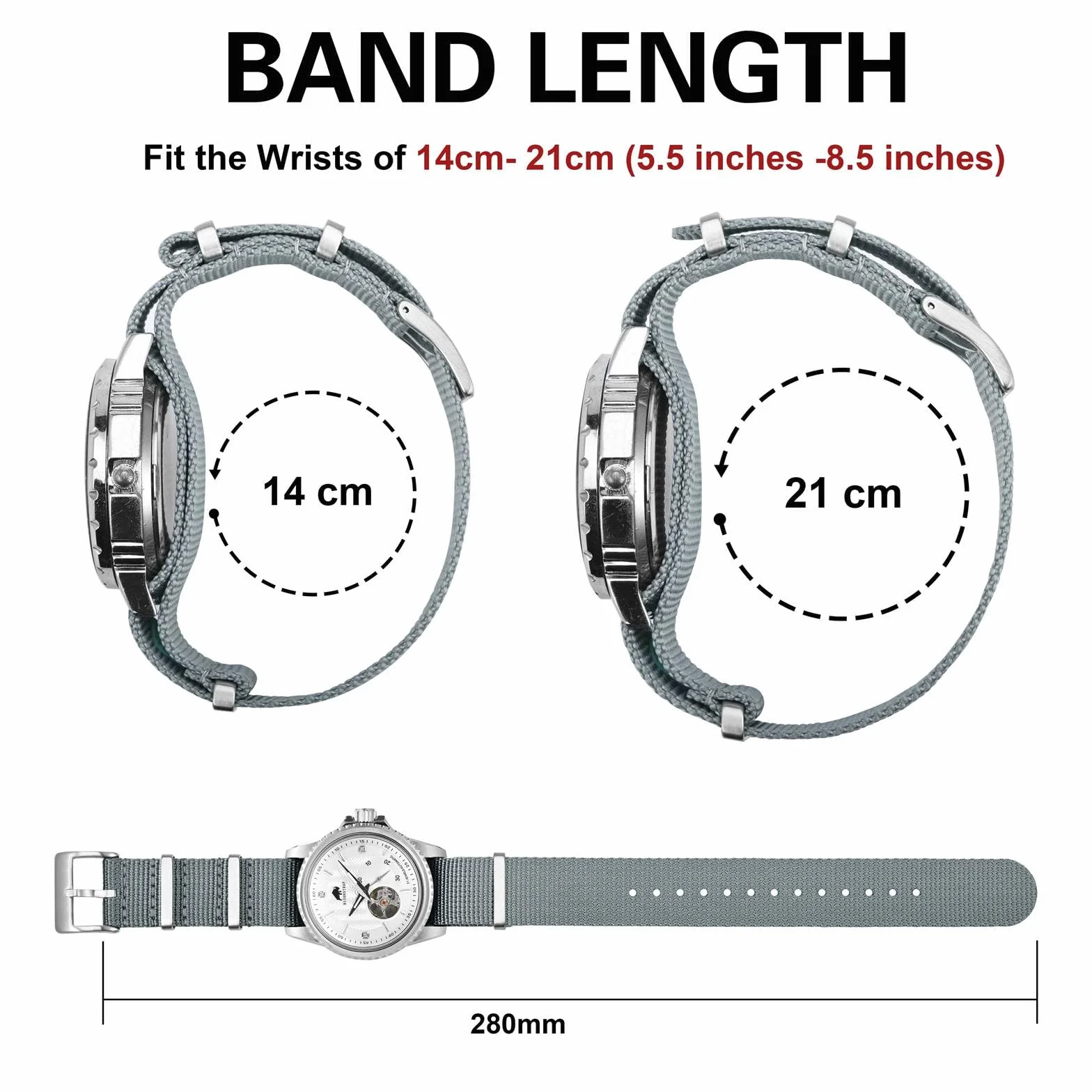 BISONSTRAP Nylonowe paski do zegarków dla mężczyzn, jednoczęściowe wojskowe paski do zegarków, 18 mm, 20 mm, 22 mm