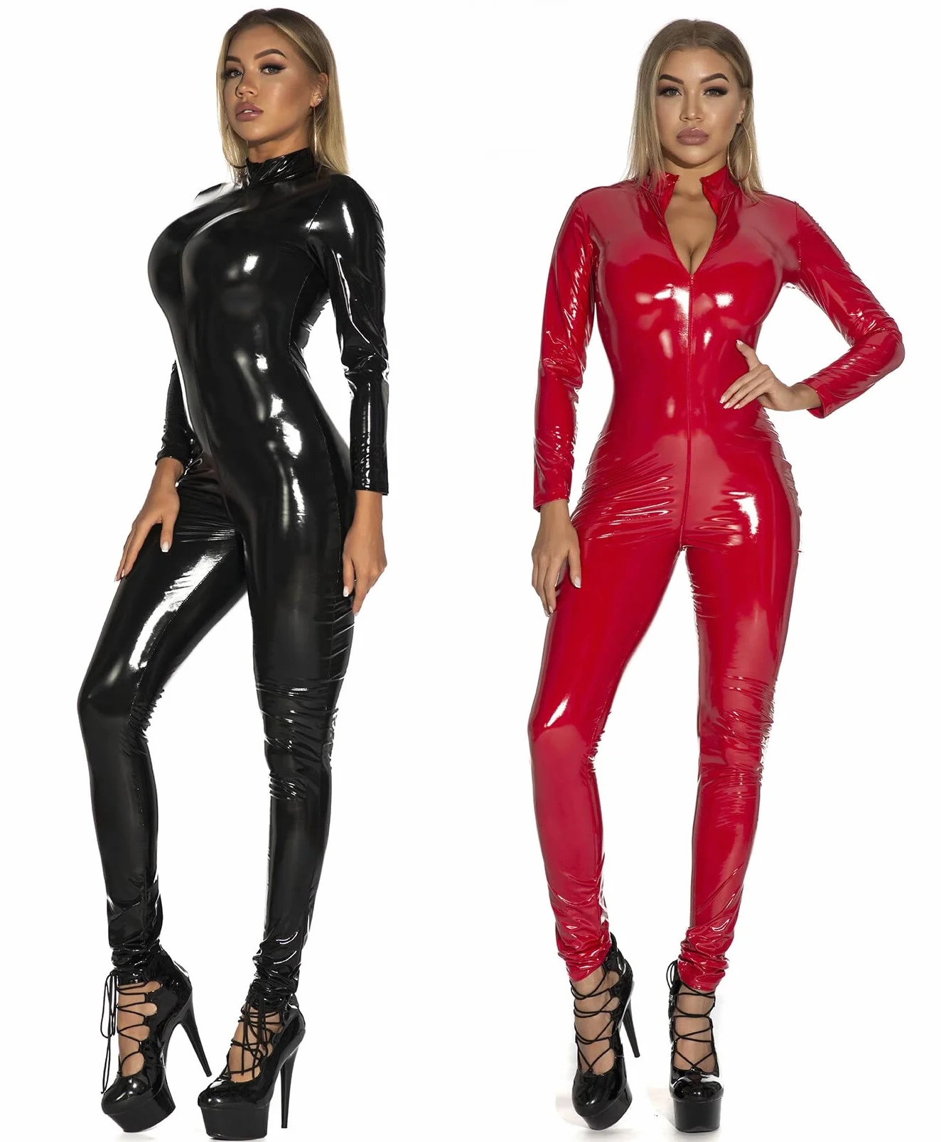 AIEOE Damskie kombinezony klubowe, zamek błyskawiczny, błyszczący kostium, bielizna nocna, na Halloween, Boże Narodzenie