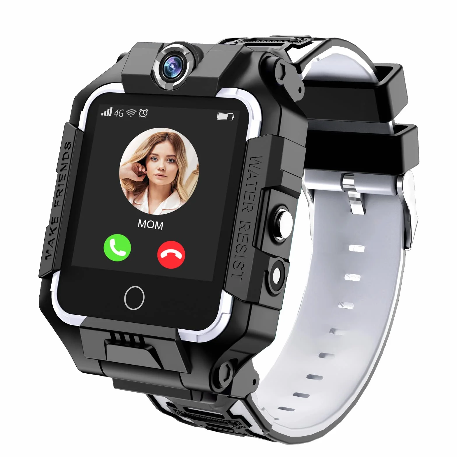 Smartwatch 4G dla dzieci, GPS Smartwatch z podwójną kamerą 360°, WiFi, wideo, rozmowy telefoniczne, SOS, krokomierz, wodoszczelność IP67, Smart Watch dla dziewcząt i chłopców (czarny)