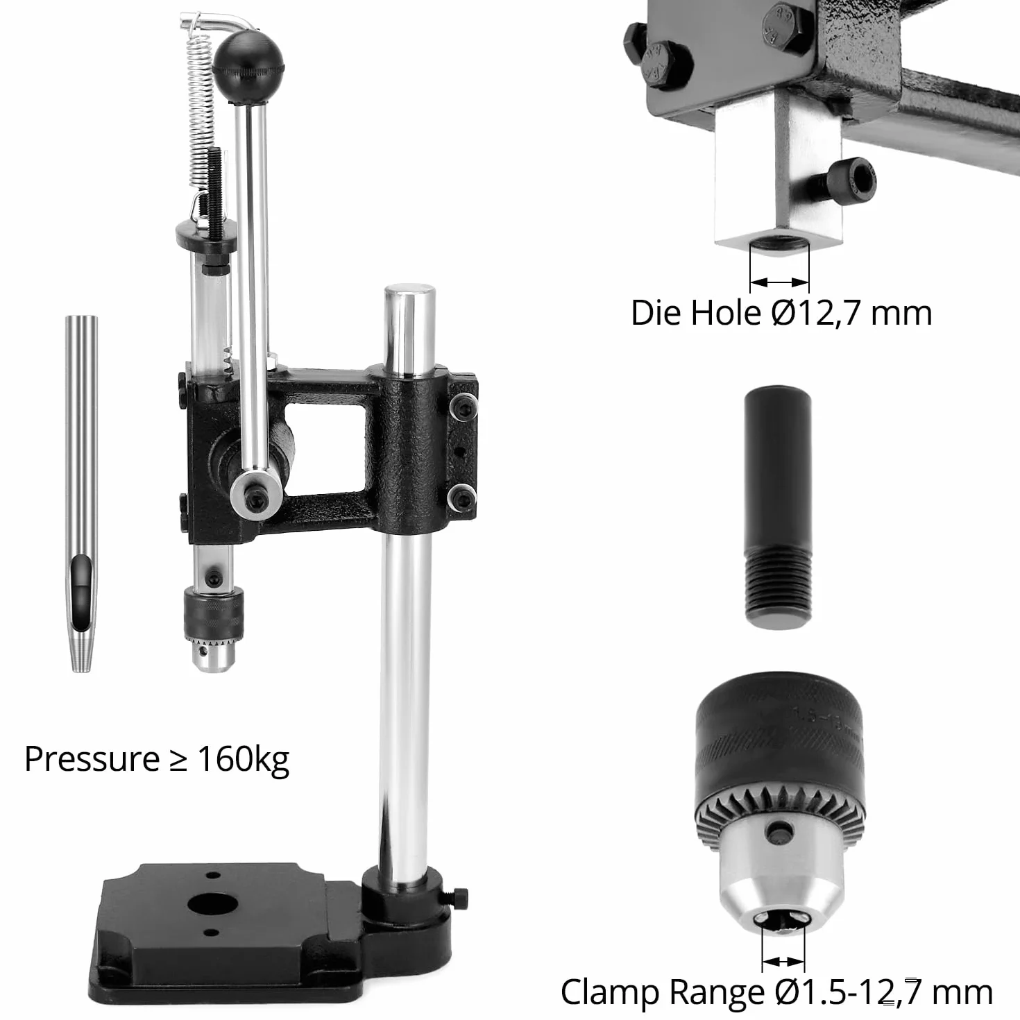 QWORK® Skórzana maszyna do wytłaczania i wykrawania z uchwytem wiertarskim 12,7 mm i nylonową płytą ochronną, kompatybilna z dziurkaczem, dłutem do wykrawania, stemplowaniem