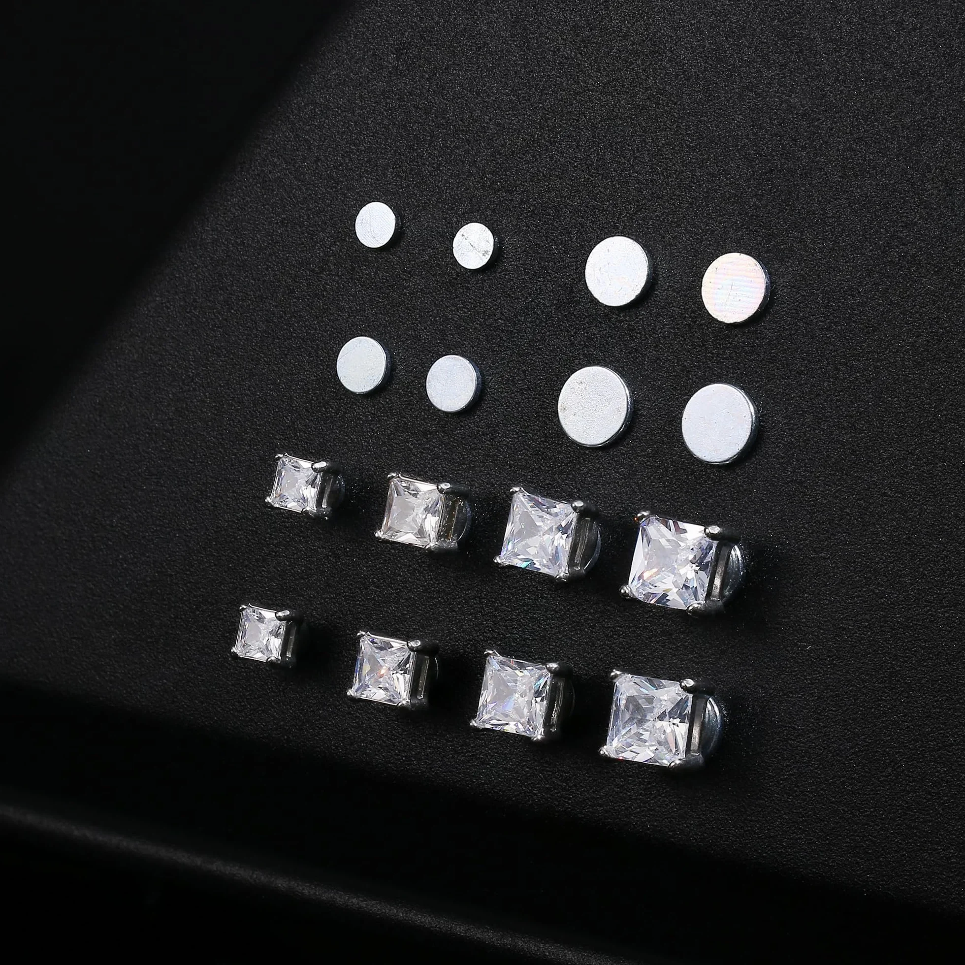 CASSIECA 2 pary kolczyków magnetycznych ze stali nierdzewnej dla mężczyzn i kobiet, niepiercingowe, hipoalergiczne, z tlenkiem cyrkonu, 5 mm / 6 mm / 7 mm