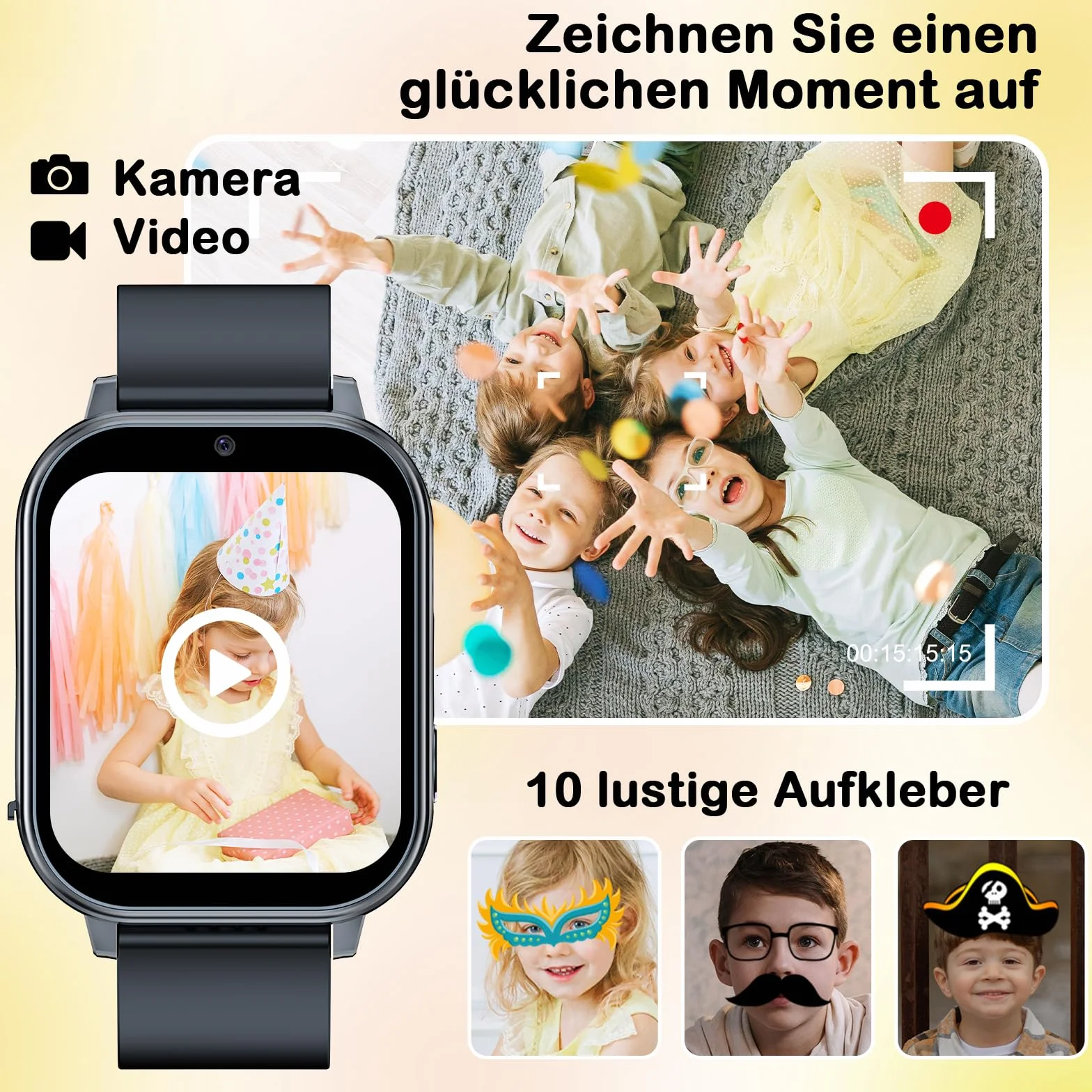 PTHTECHUS Smart Watch dla dzieci, zegarek dziecięcy z aparatem fotograficznym, odtwarzaczem MP3, do nauki i zabawy, prezent dla dzieci w wieku 3-12 lat, czarny