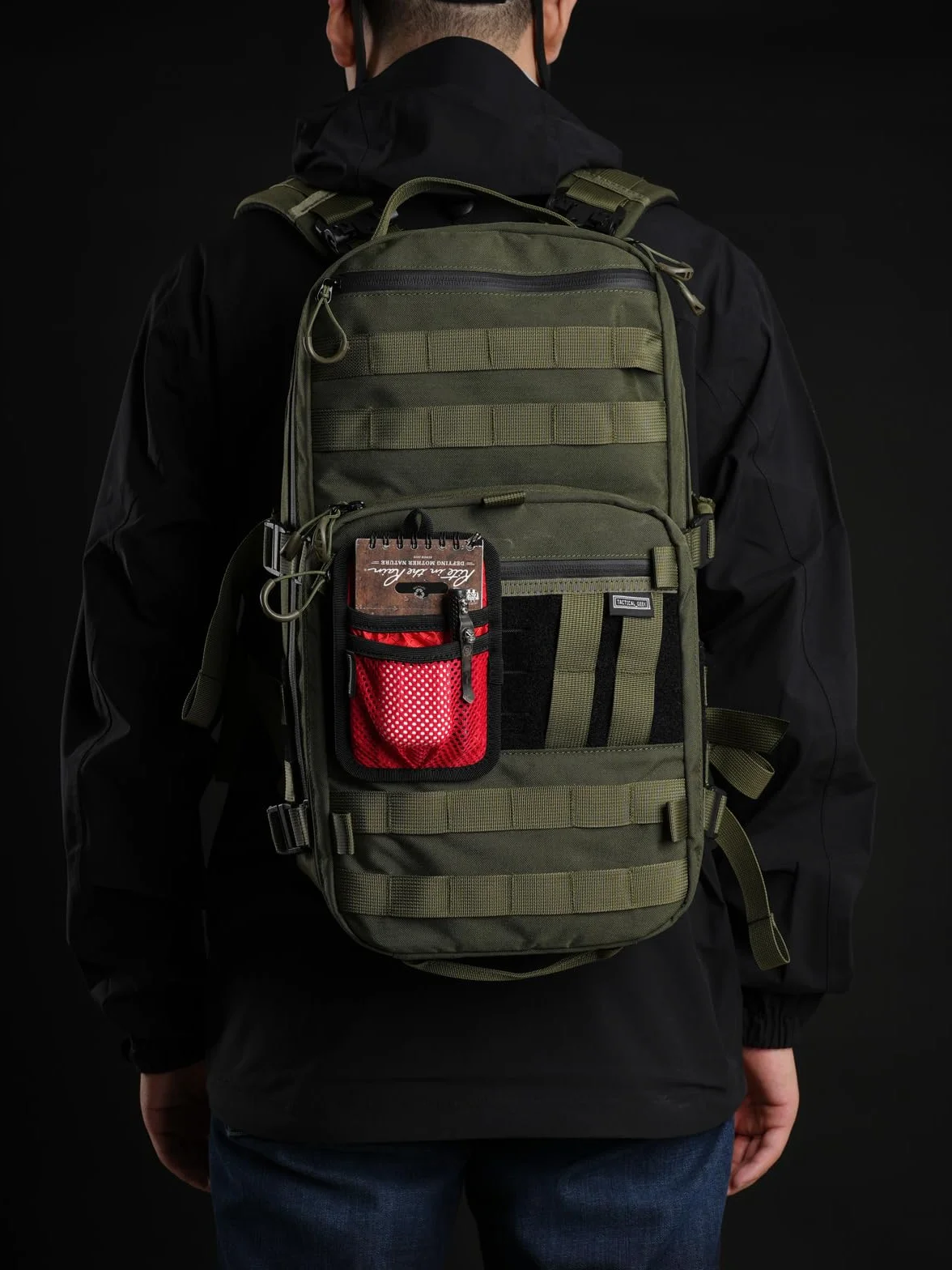 TACTICAL_GEEK TCM4 Mini tablica organizacyjna EDC, akcesoria do plecaka z gładkim hakiem tylnym panelem, panel modułowy z otwartą kieszenią i kieszenią siatkową, czerwony