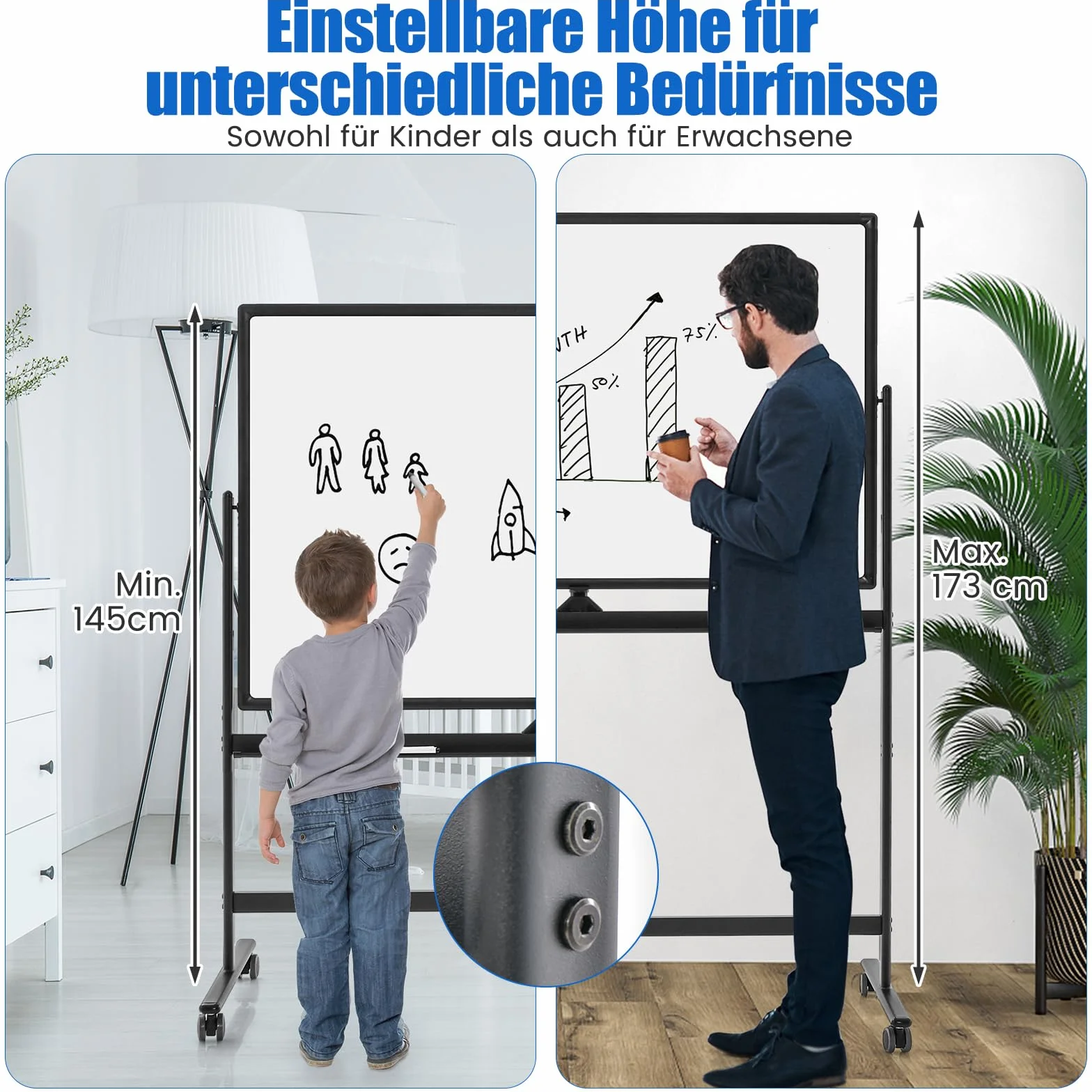 COSTWAY Dwustronna przenośna tablica suchościeralna, 120 x 80 cm, magnetyczna tablica suchościeralna z kółkami, stojakiem i półką na długopisy, w zestawie akcesoria do szkoły, biura, domu