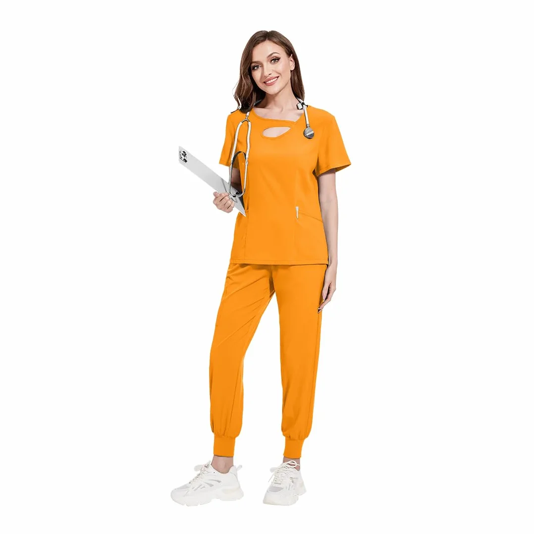 Scrubs mundury zestaw damski, nieregularny kołnierz ultracienkie luźne wielowymiarowe peelingi damskie medyczne peelingi top i spodnie miękkie wygody, tuniki opieki zdrowotnej, odzież robocza w