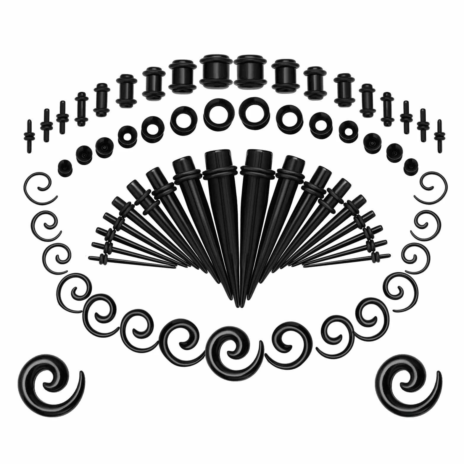 68 sztuk spiralnych kolczyków do piercingu, zestaw biżuterii 1,6-10 mm, rozpychacz do uszu, zestaw do piercingu ciała, dla mężczyzn i kobiet, Tworzywo sztuczne