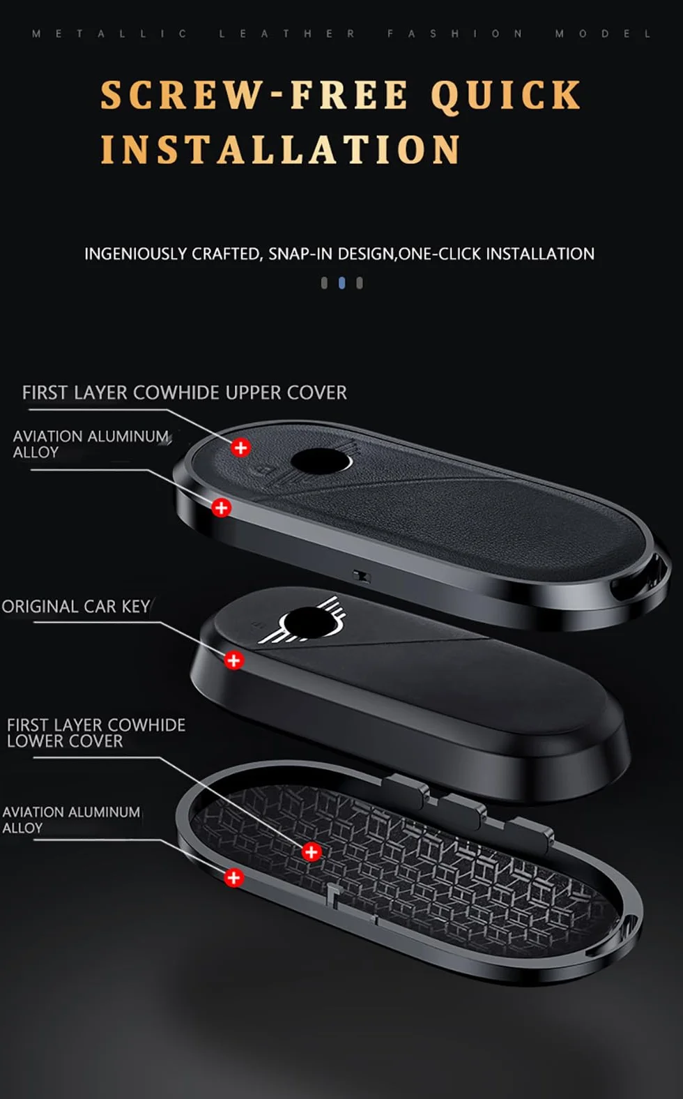 ontto Metalowe etui na kluczyki samochodowe, etui na klucze, etui ochronne, pasuje do BMW Mini Cooper Countryman One F65 F66 F67 Covertible J01 J03 J05 Aceman 2023-2025 brelok do kluczy -