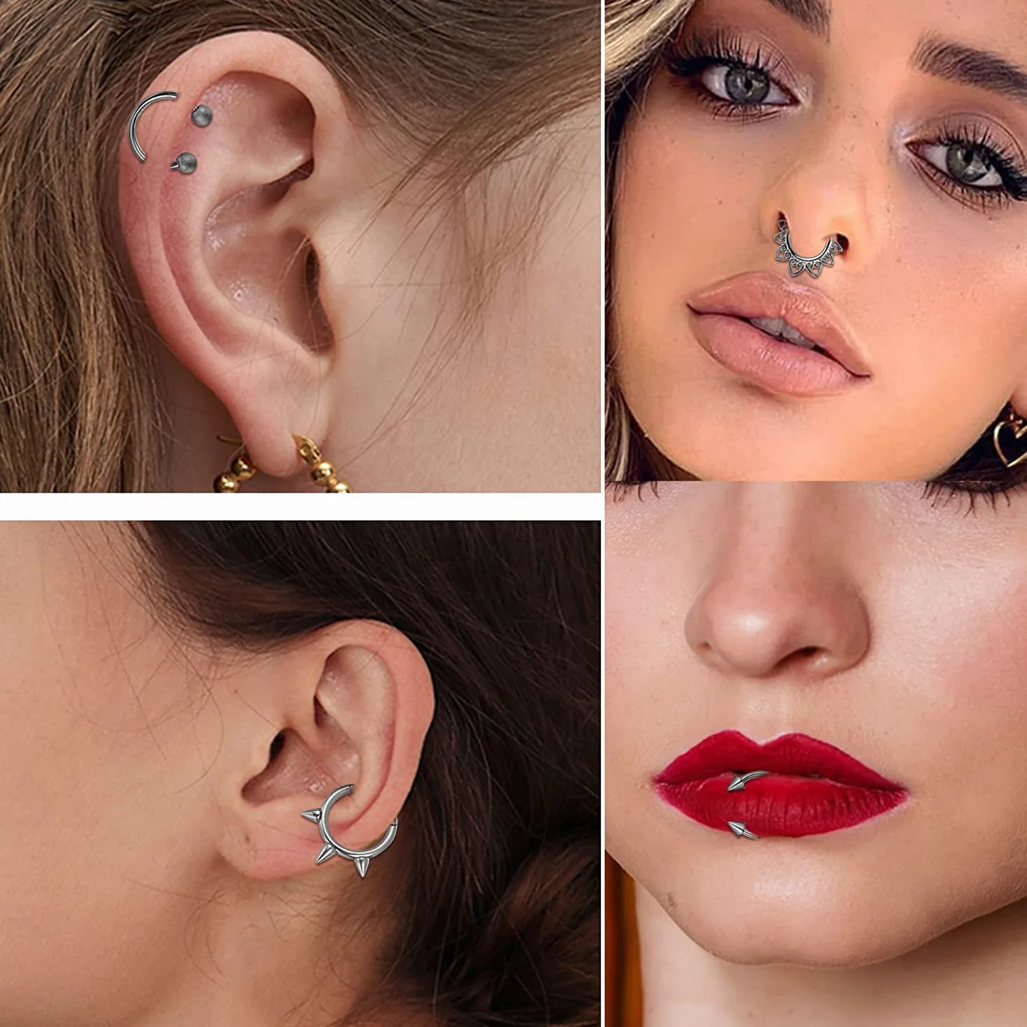 Adramata 16 sztuk kolczyków do piercingu przegrody nosowej typu septum, 16 g, kolczyk typu podkowa, stal nierdzewna, kolczyki do nosa, Hoop CZ (chrząstka, helix, tragus, septum, clicker, piercing 8