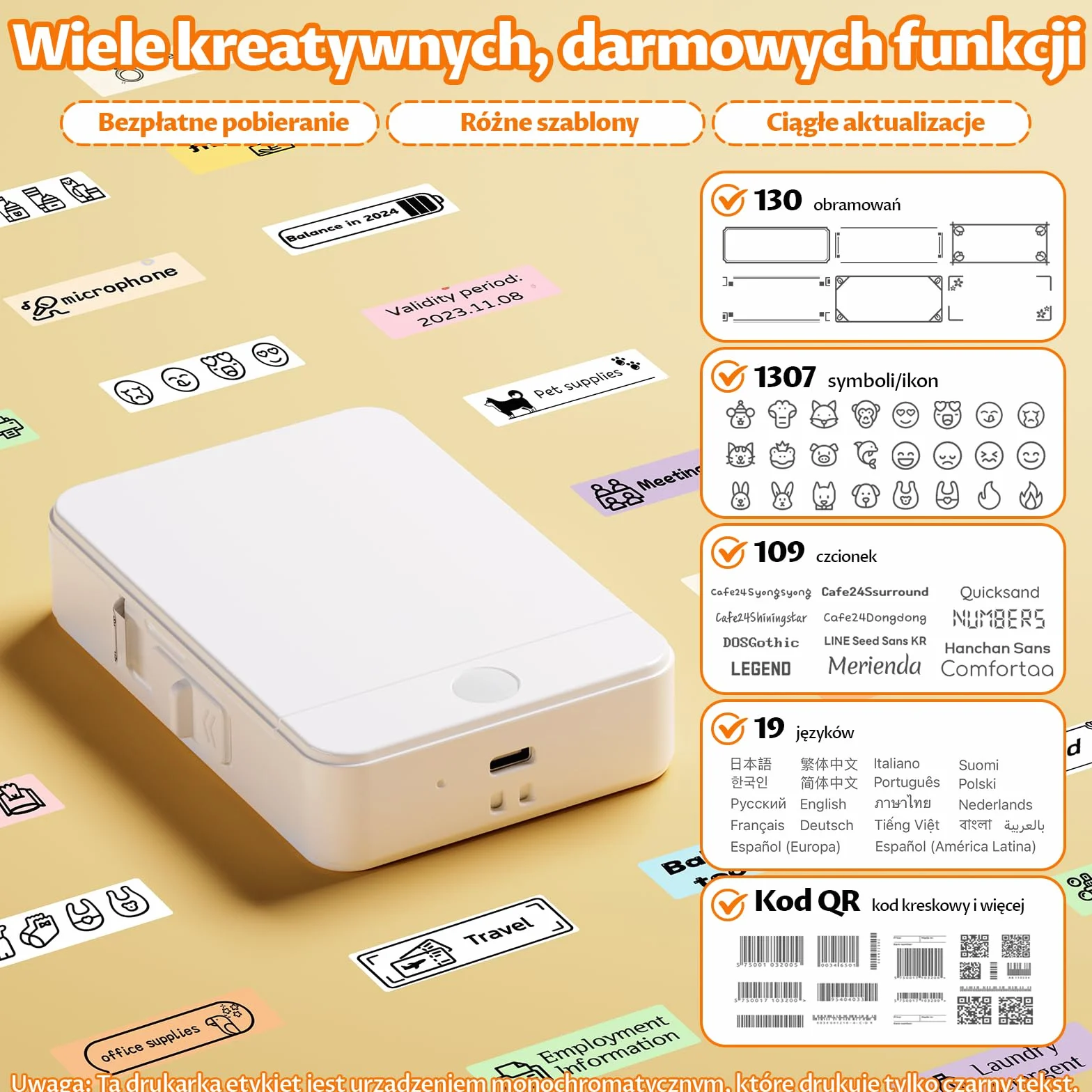 Mini przenośna drukarka etykiet Bluetooth drukarka termiczna z naklejkami, kompatybilna z systemami iOS i Android, drukarka naklejek odpowiednia do biura domowego, szkoły, sklepu