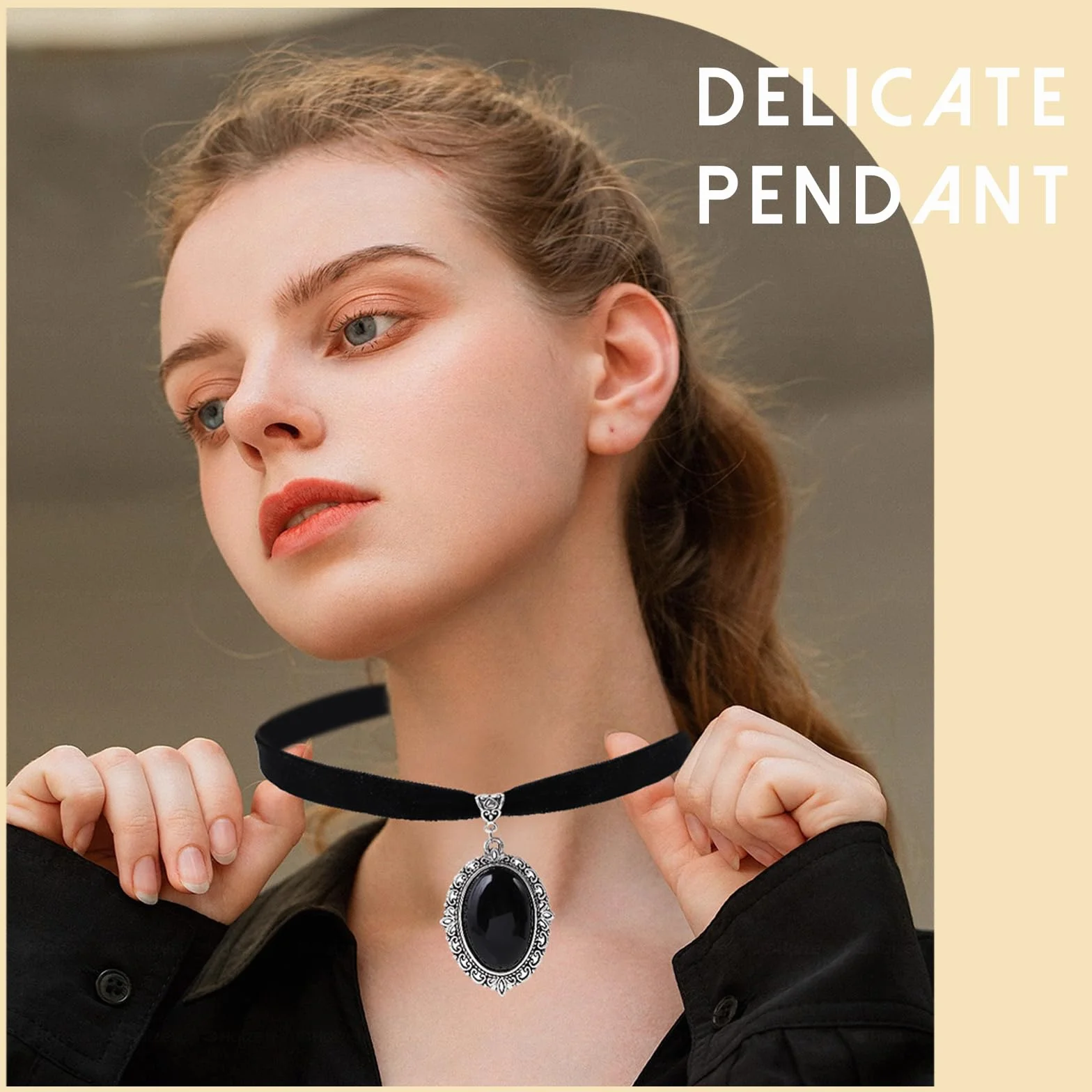 Moguri® Czarny aksamit vintage gotycki wiktoriański naszyjnik choker - prezent świąteczny dla dziewcząt, matek, przyjaciół, L, Cynk