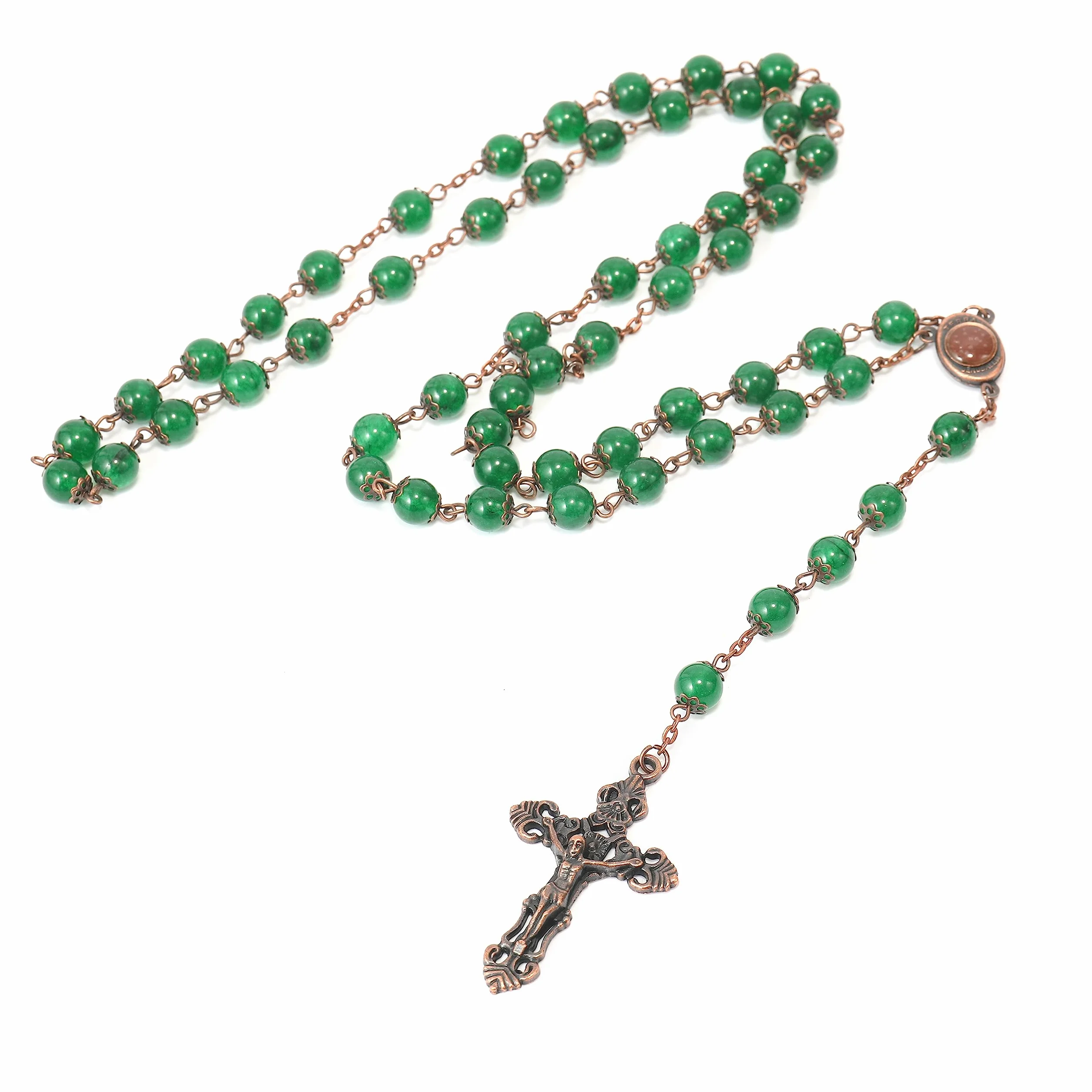 Vintage Design różaniec koraliki z kamienia naturalnego 8mm naszyjnik medal świętej ziemi i krzyż krucyfiks różańce religijne kolekcja Terra Santa Jerusalem