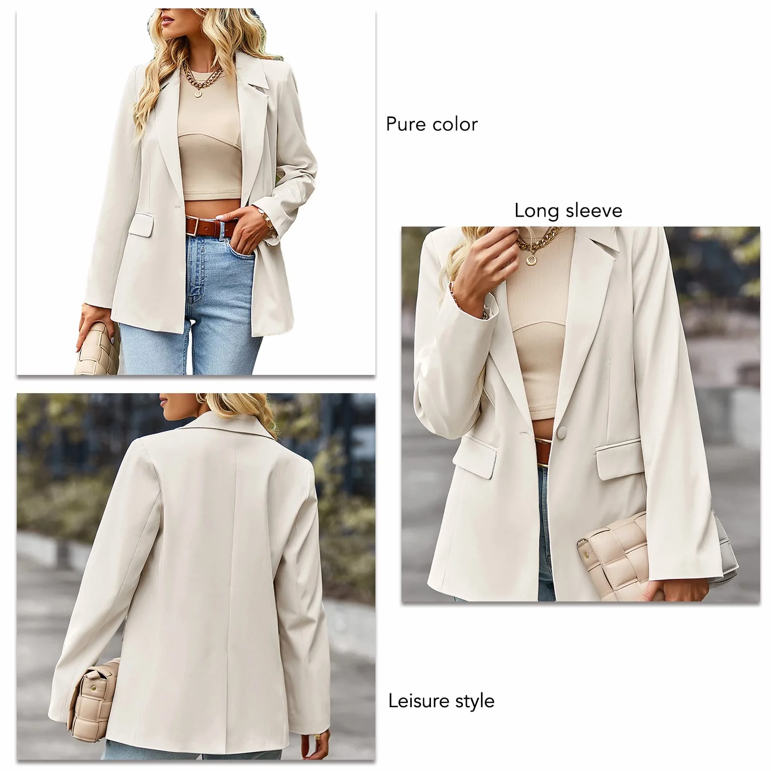 Damska Marynarka, Nadająca się do Prania w Pralce Damska żakiet z Dzianiny Dresowej Exquisite Lustre Leisure Style Pure Color Loose do Pracy (XL)
