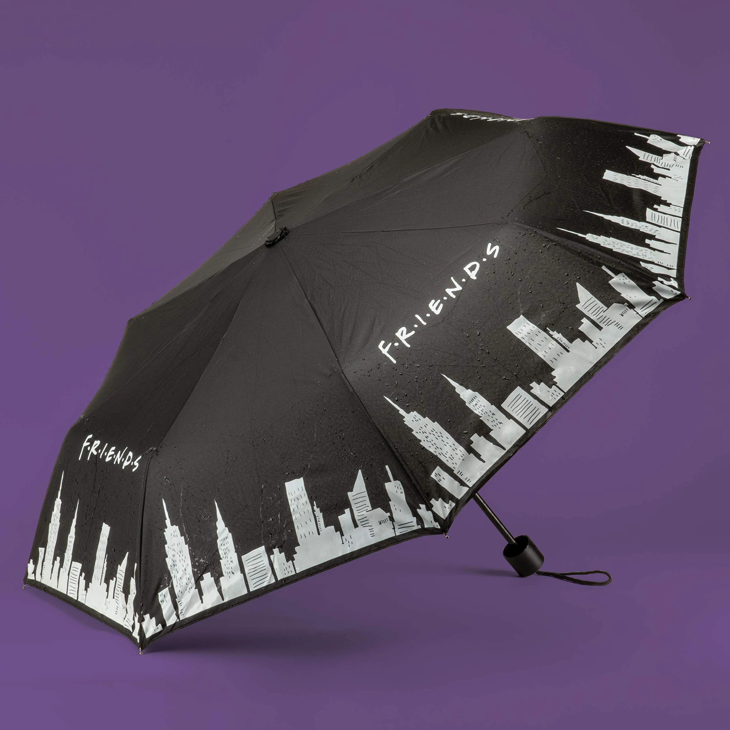 Przyjaciele serial telewizyjny zmieniający kolor parasol - nadruk panoramy Nowego Jorku Manhattan - oficjalnie licencjonowany, Czarno-biały, 26 x 6 x 6 cm, Młody dorosły