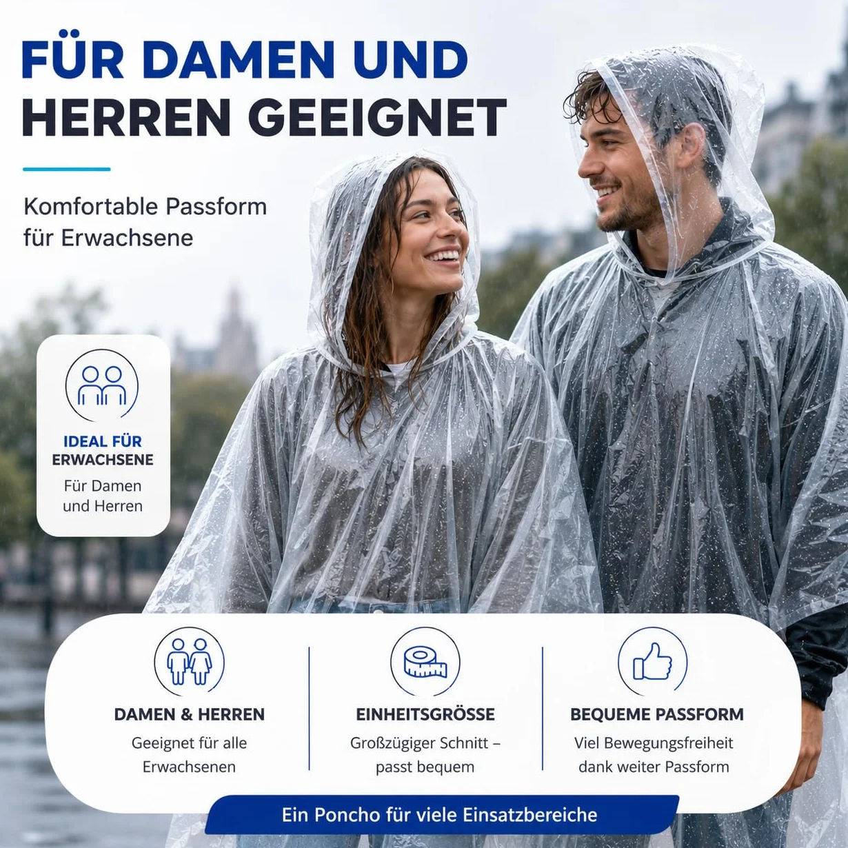 Travelfreund® Jednorazowa kurtka przeciwdeszczowa z kapturem – rozmiar uniwersalny – peleryna przeciwdeszczowa – przezroczysta i wodoszczelna na rower i dla dorosłych – dla kobiet i mężczyzn (wybór