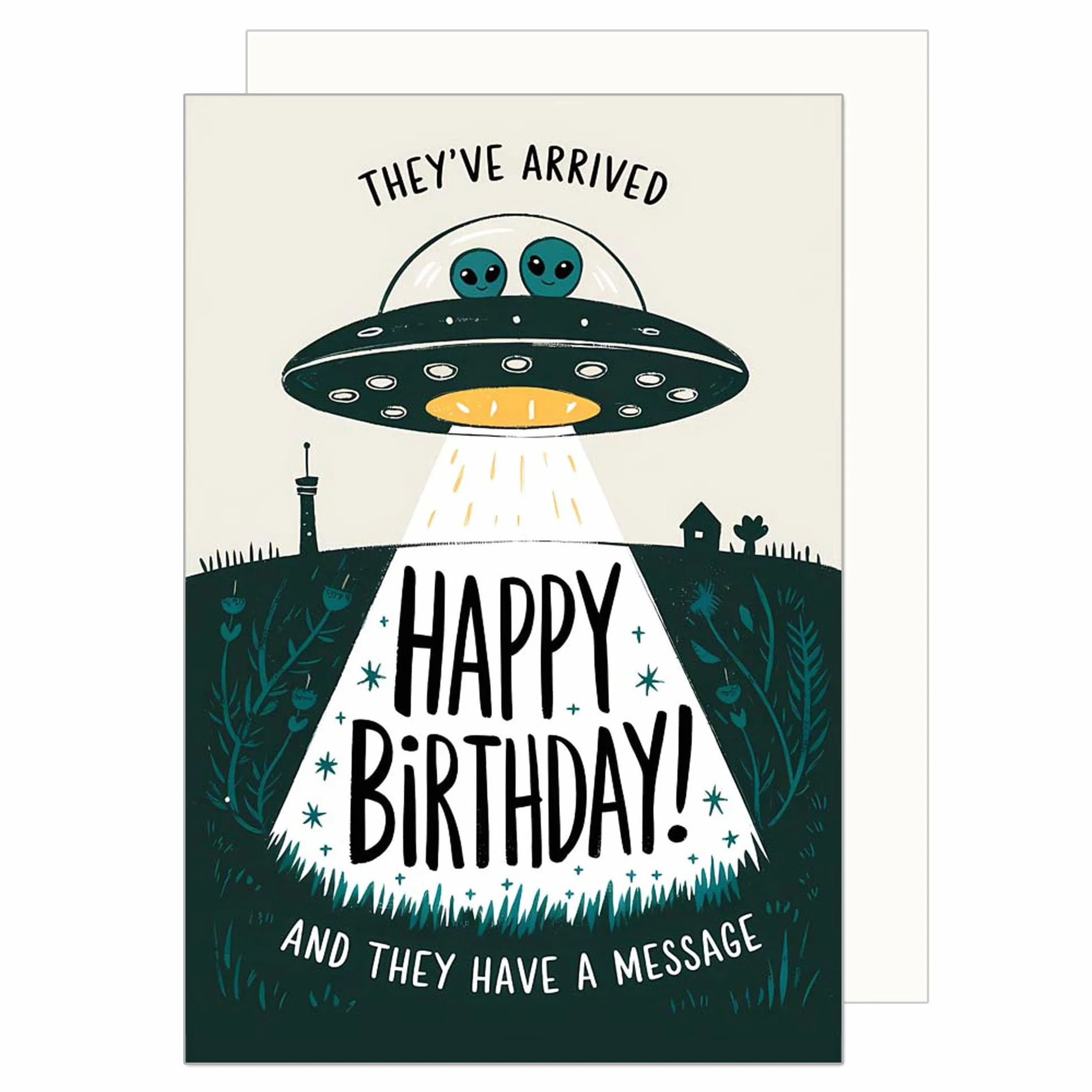 Edition Seidel Kartka urodzinowa premium z kopertą. Kartka z życzeniami urodzinowymi Happy Birthday, mężczyzna, żona, przyjaciela, dziewczyny, UFO, śmieszny humor (G3783 SW025)