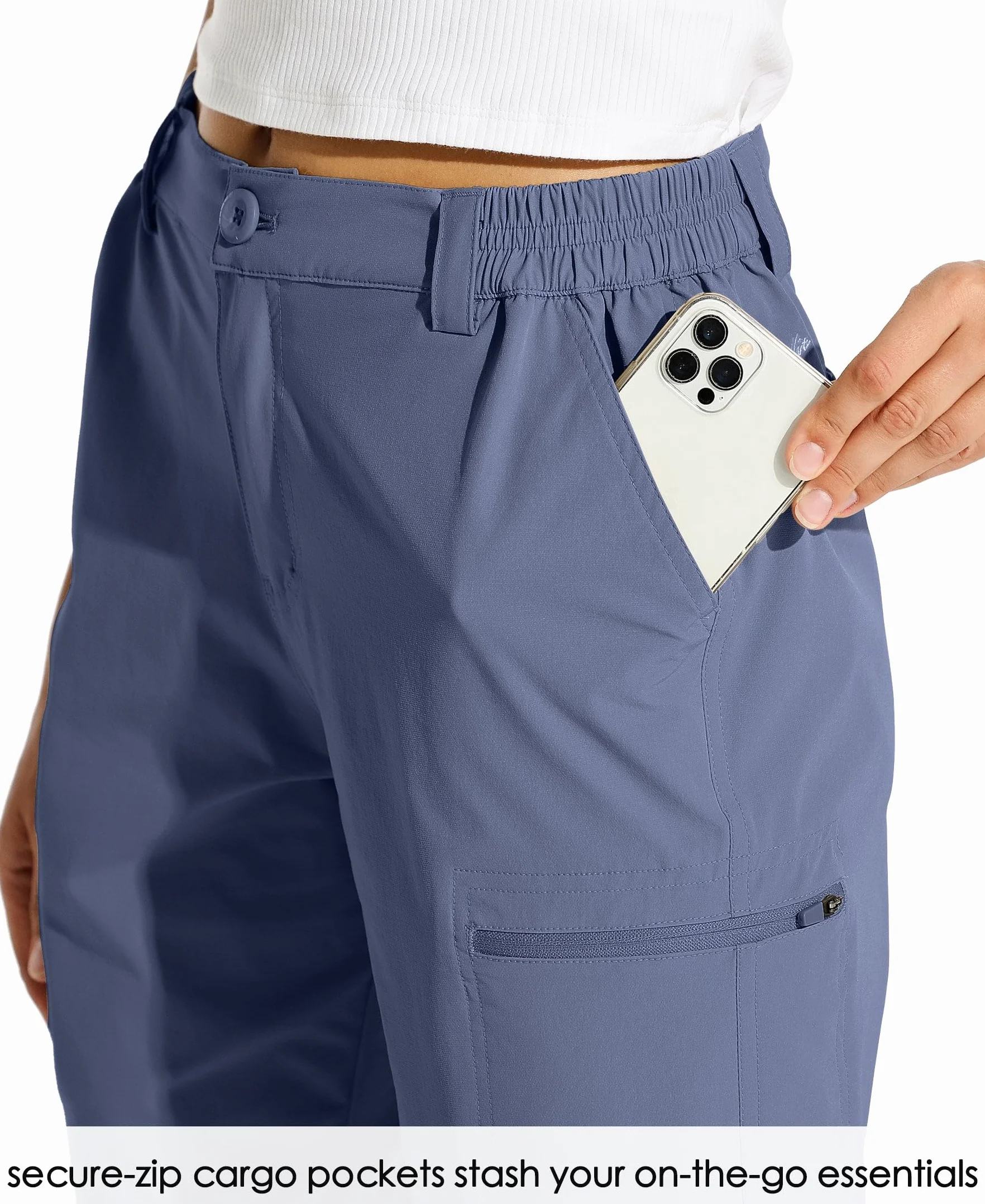 WILLIT Damskie spodenki cargo 10" ze stretchu, do golfa, aktywne, długie szorty, szybkoschnące, do wędrówek, aktywności na świeżym powietrzu, lekkie spodenki na lato