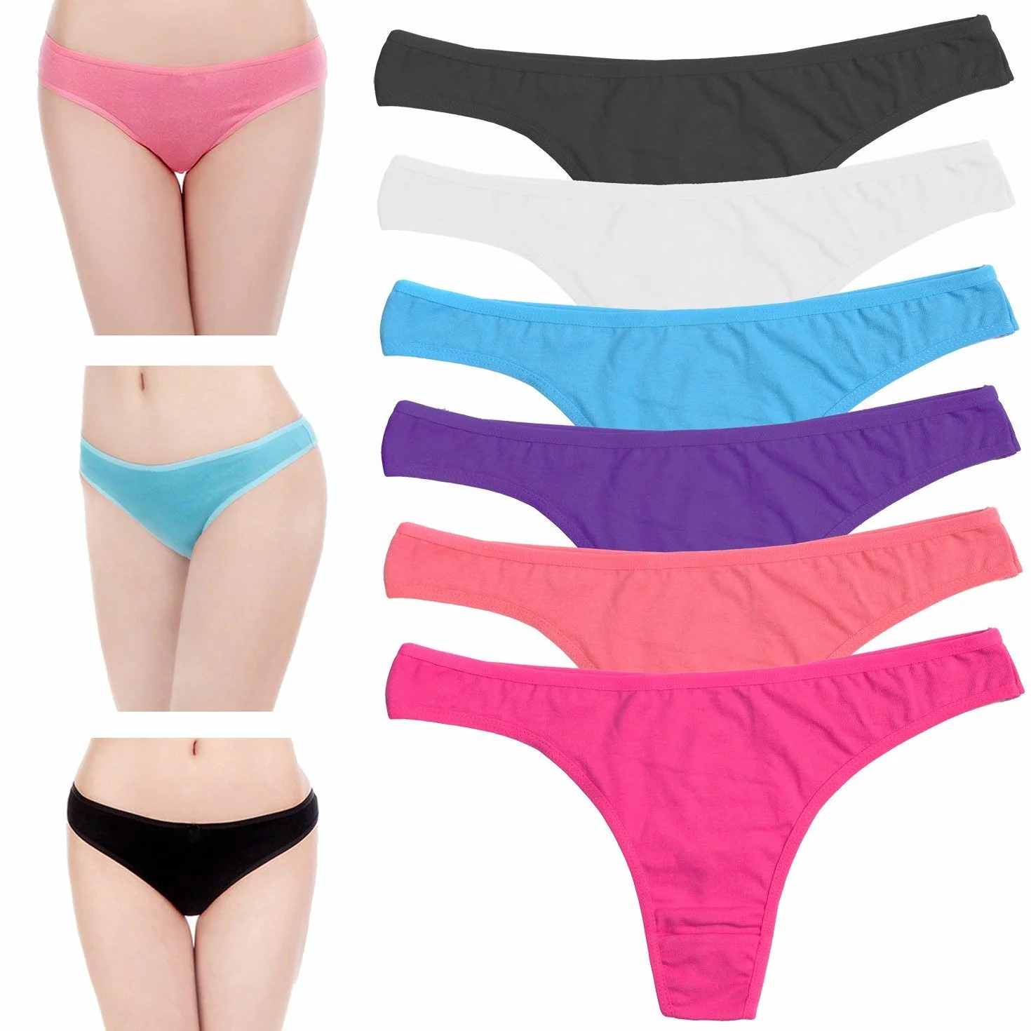 DRESHOW 6 Sztuk Stringi Damskie Bawełniane Oddychające Majtki Bielizna Bikini