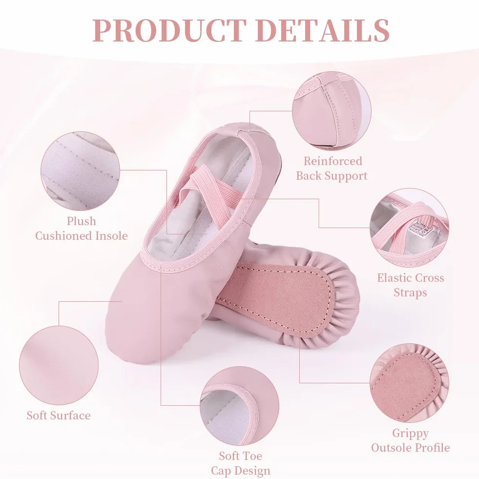 Buty baletowe dla dziewczynek – lekkie buty baletowe ze skórzaną podeszwą, różowe buty gimnastyczne dla dzieci z elastycznymi, skrzyżowanymi paskami, odpowiednie do jogi, baletu, tańca