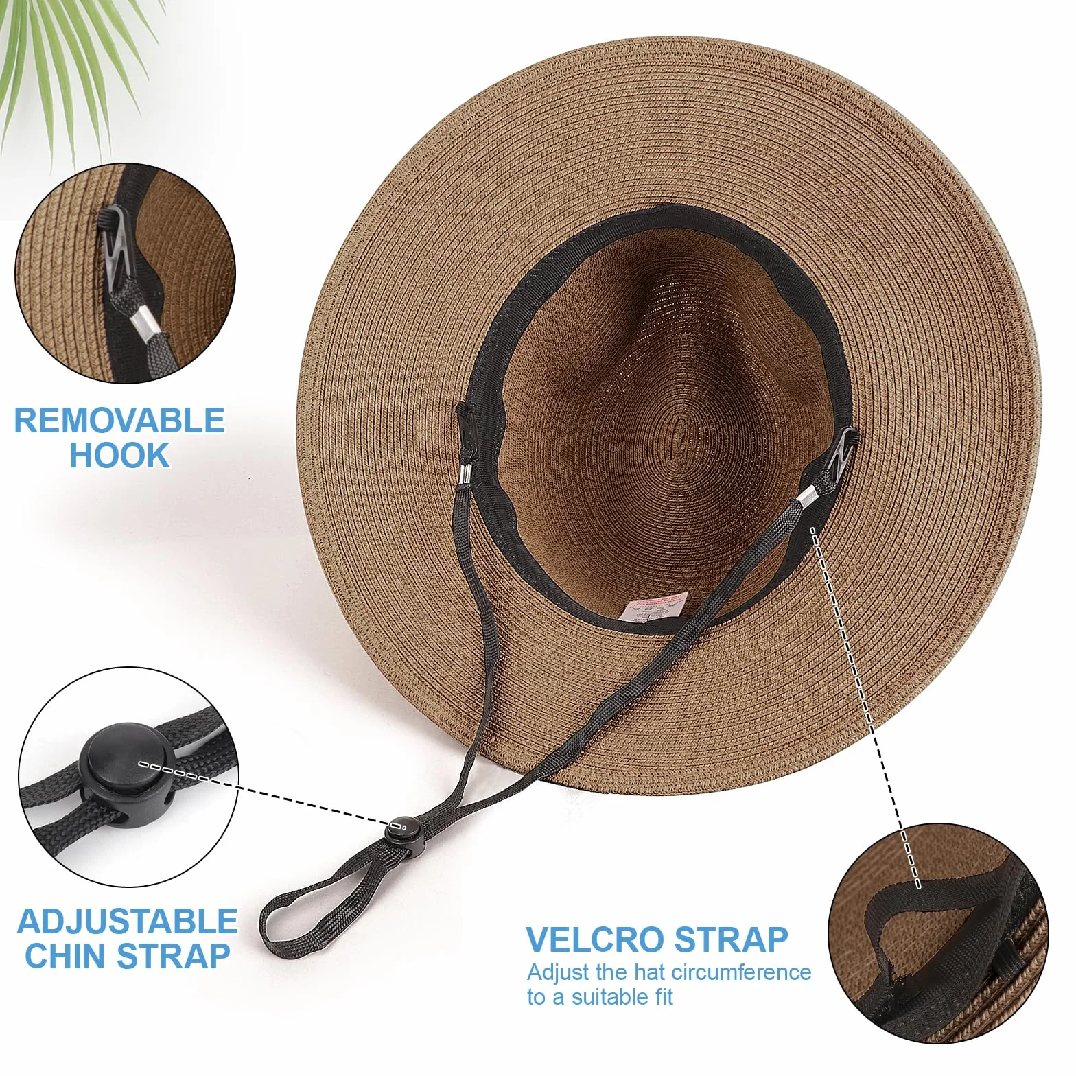 DRESHOW Damski słomkowy kapelusz typu panama Fedora Beach Sun Hat z szerokim rondem Roll-up Hat ze słomy UPF 50+