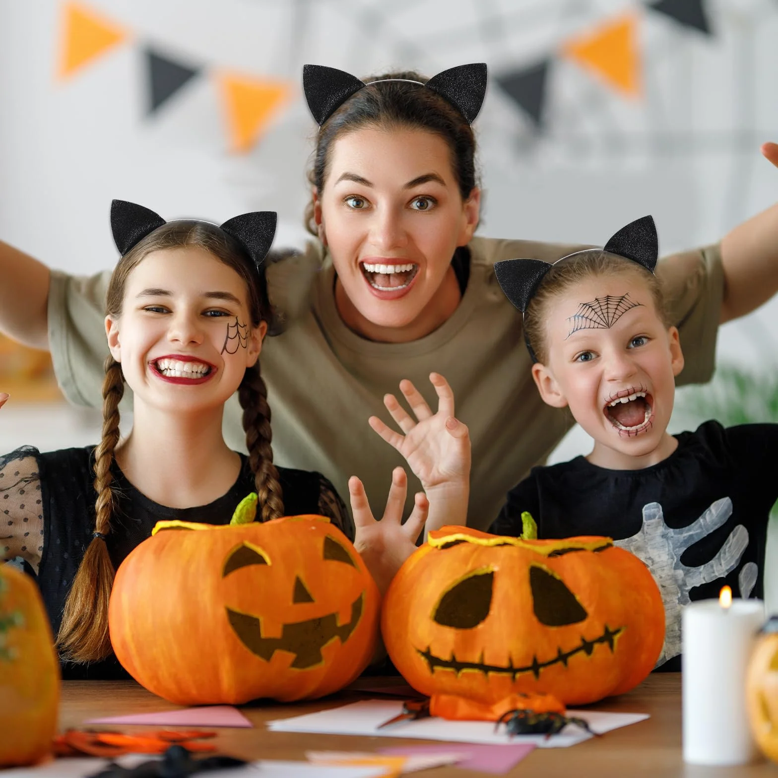 Bremorou Brokatowa opaska na głowę z kocimi uszami, opaska na głowę, dla dorosłych, Halloween, kocie uszy, opaska na głowę, fantazyjne przebranie dla kobiet, na Halloween, ucho, fantazyjne przebranie
