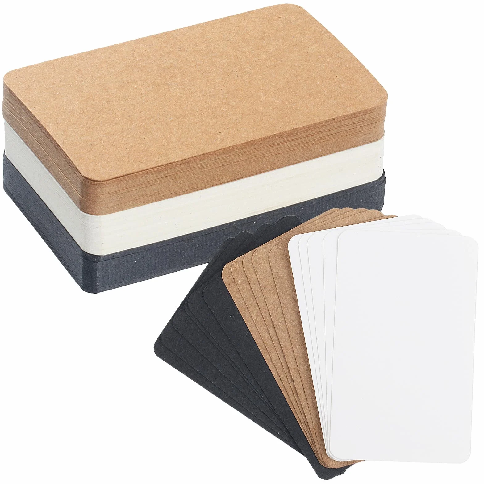 150 sztuk pustych kartek z papieru typu kraft, fiszki, wizytówki, kartki pocztowe z pamięcią do samodzielnego ozdobienia, do powiadomień, kolor czarny/biały/brązowy