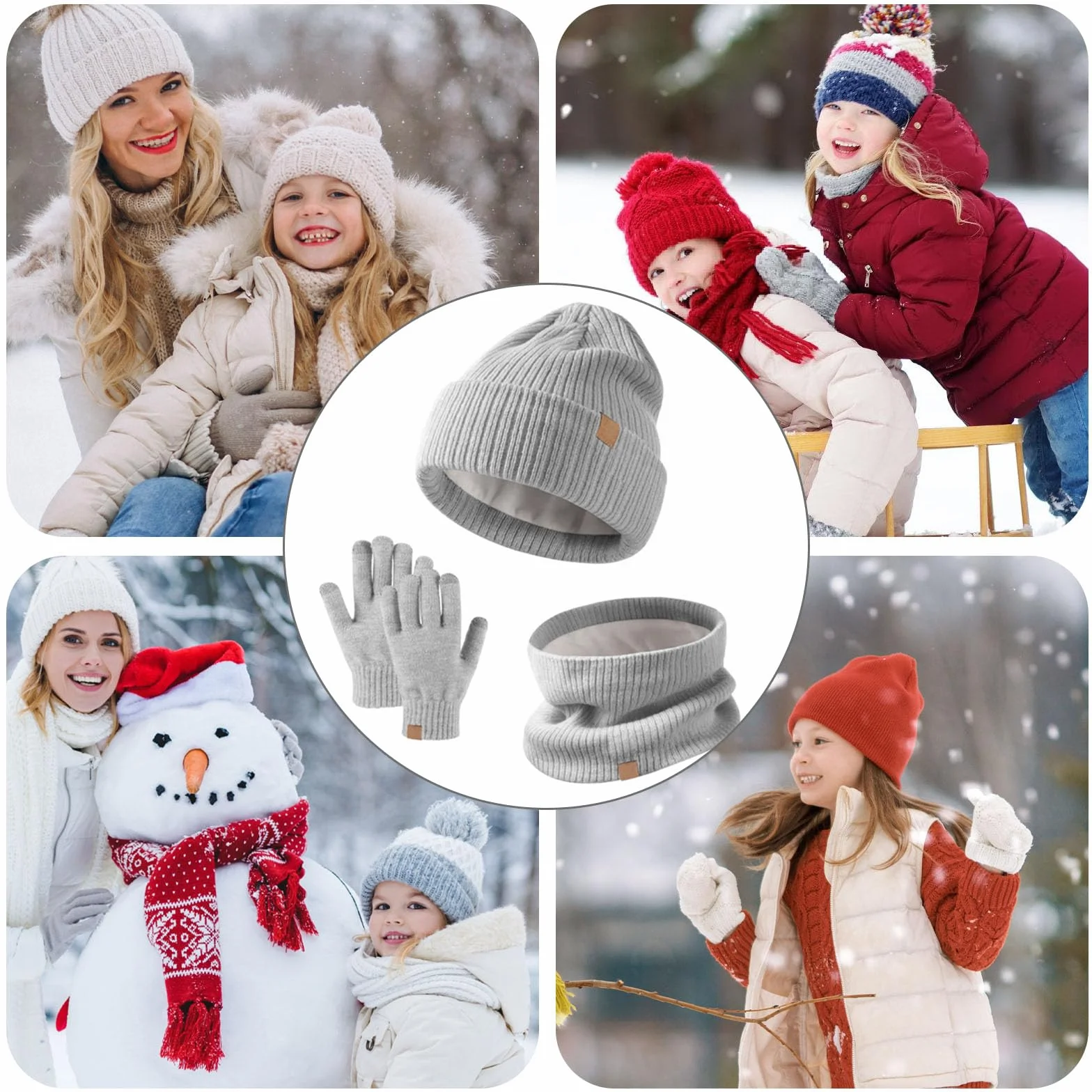 SSKHE Dziecięca czapka zimowa szalik rękawiczki zestaw ciepła termiczna dzianinowa czapka beanie, ocieplacz na szyję, rękawica, miękka podszewka z polaru, elastyczna dla dzieci w wieku 5-12 lat