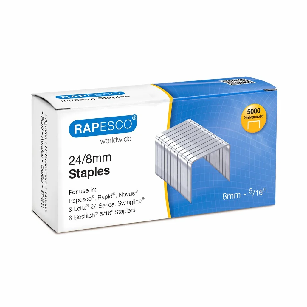 Rapesco S24807Z3 24/8 mm ocynkowane zszywki, pudełko 5000 sztuk