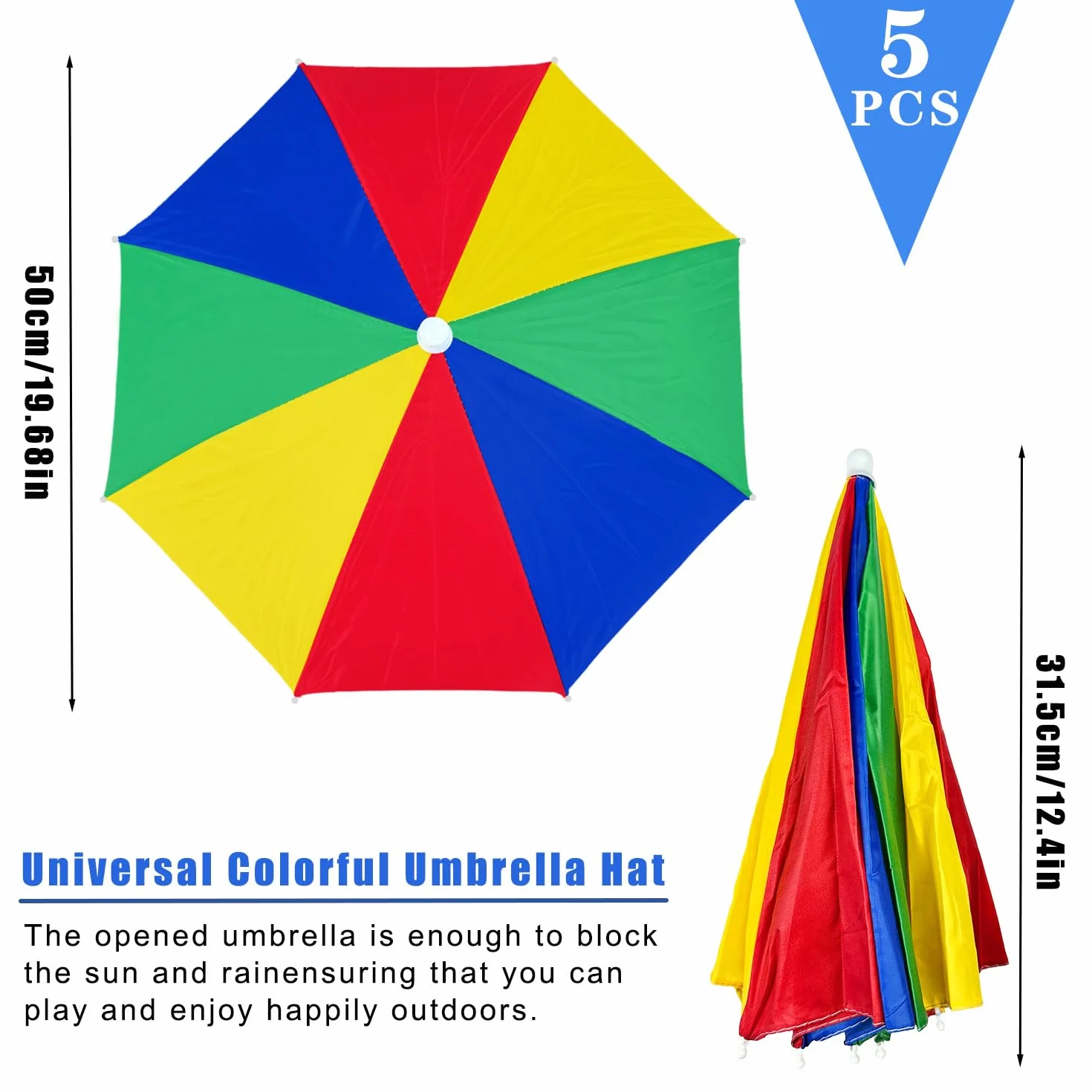 5 sztuk czapek parasolowych, 50 cm, składany parasol na głowę, parasol dla dorosłych, nadaje się do jazdy na rowerze, wędkowania, prac ogrodowych, na kemping, wędrówki, aktywności na świeżym