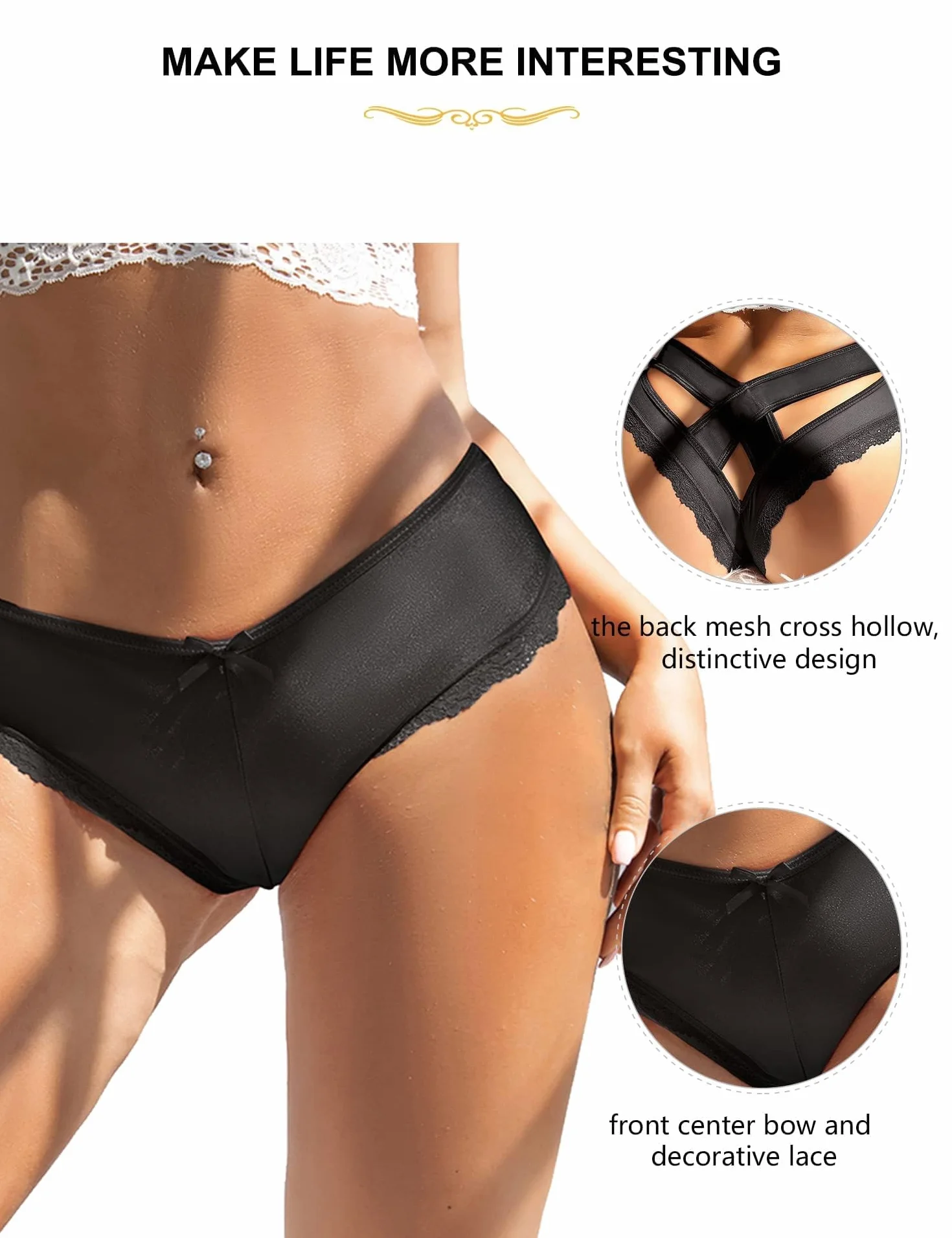 ohmydear Seksowne stringi stringi damskie seksowne szykowne koronkowe stringi figi damskie skrzyżowane wydrążone bawełniane krocze XS-4XL przezroczyste majtki stringi i stringi bielizna majtki