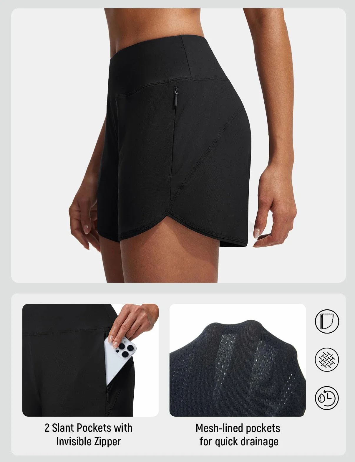 baleaf Szorty kąpielowe damskie 4" UPF50+ kąpielówki szybkoschnące, wysoka talia, szorty do bikini, z kieszeniami