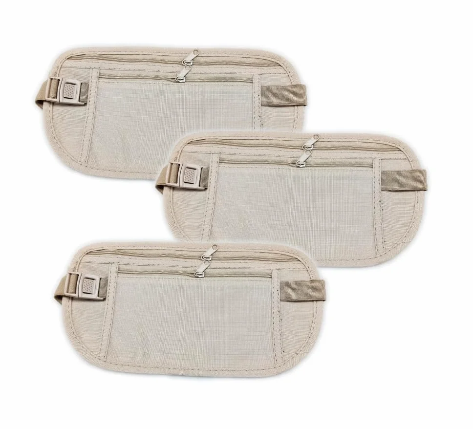 3 ukryte paski na pieniądze, saszetka antykradzieżowa, sportowa saszetka, regulowany pasek, wodoodporna torba podróżna na paszport, gotówkę, Khaki, 26 x 13 cm, saszetka na pieniądze