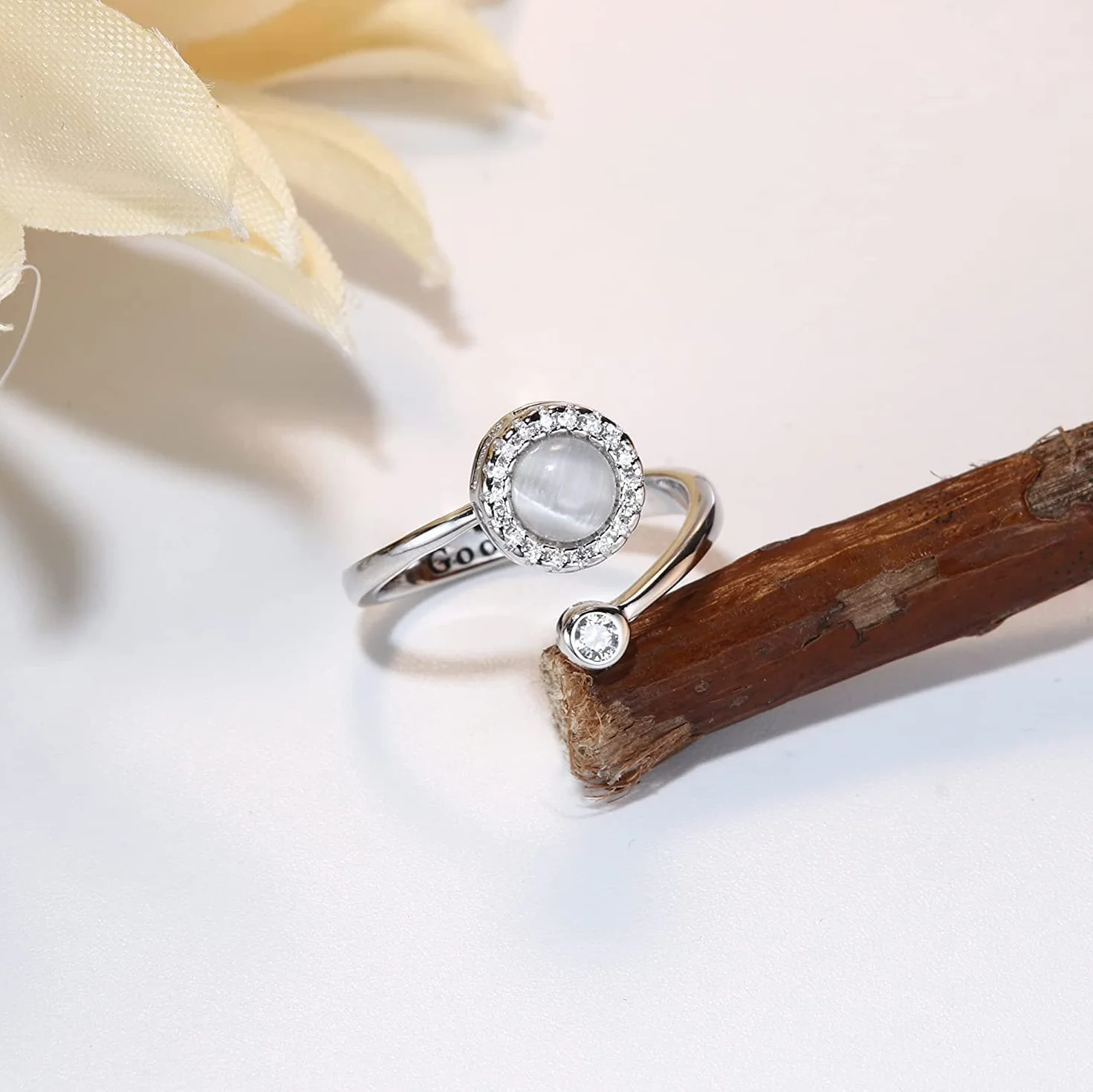 MILACOLATO Fidget pierścionek dla kobiet, dzieci, dziewcząt, pierścionki przeciwlękowe, otwarte, regulowane, srebrny, słonecznik, opal, kamień księżycowy, gwiazda, księżyc, śnieg, lotos, spinner, nastrój, pierścionki na kostki, biżuteria, Miedź