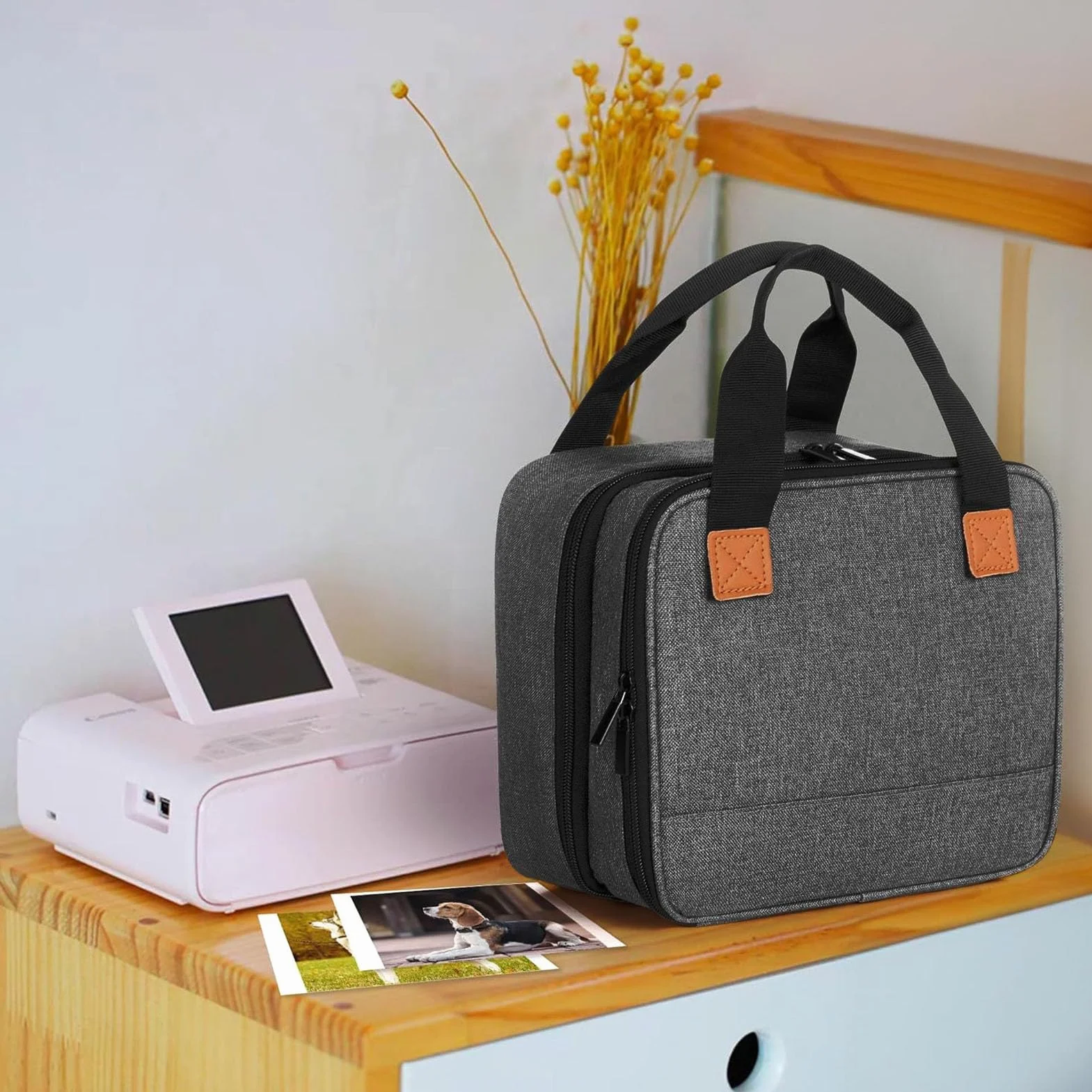 Worki do drukarki fotograficznej do Selphy CP1500 CP1300 CP1200, poliester, etui na drukarkę z kieszeniami na akcesoria, zdejmowana przegródka, szara