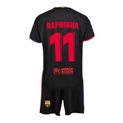 Barcelona FC Koszulka i spodnie drugiego stroju sezon 2024/2025 - Oficjalna licencjonowana replika - Raphinha - Dziecko rozmiar 14