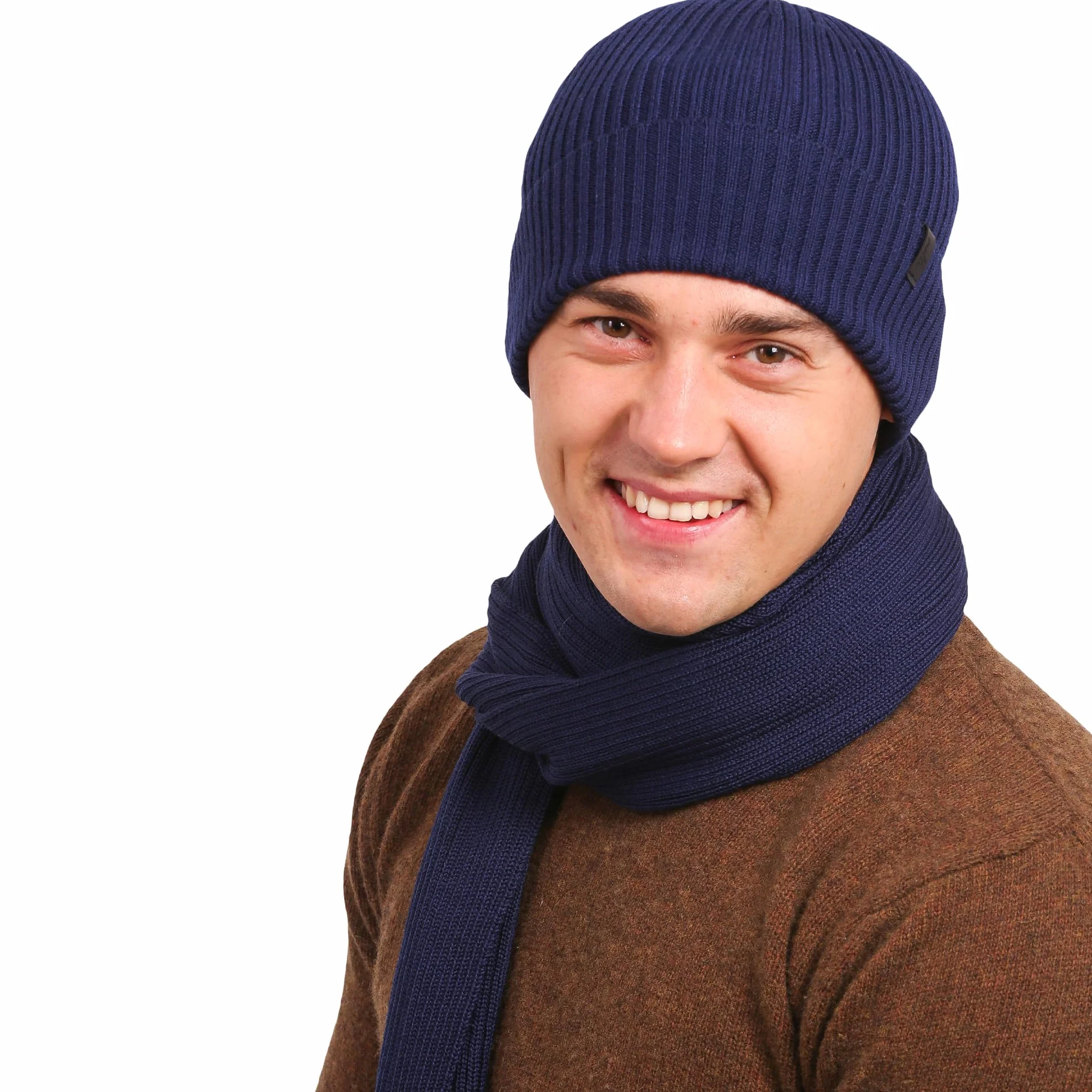 Molti Zestaw czapek i szalików dla mężczyzn, 100% wełna merynosów, czapka beanie, czapka męska, jesień/zima, ocieplacz, czapka męska 2 w 1, wybór kolorów