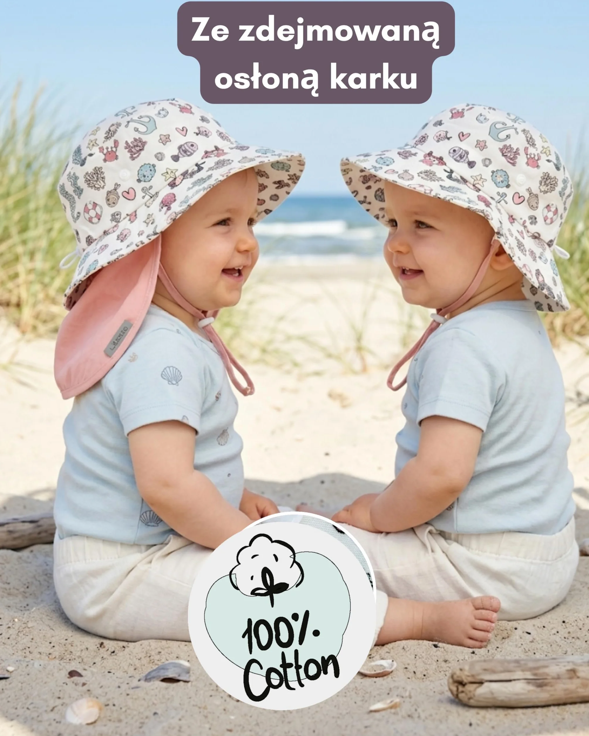HECKBO Kapelusz przeciwsłoneczny dla malucha z ochroną UPF 50+ - Wysokiej jakości bawełna, dinozaur syrenka - 6-24 miesięcy