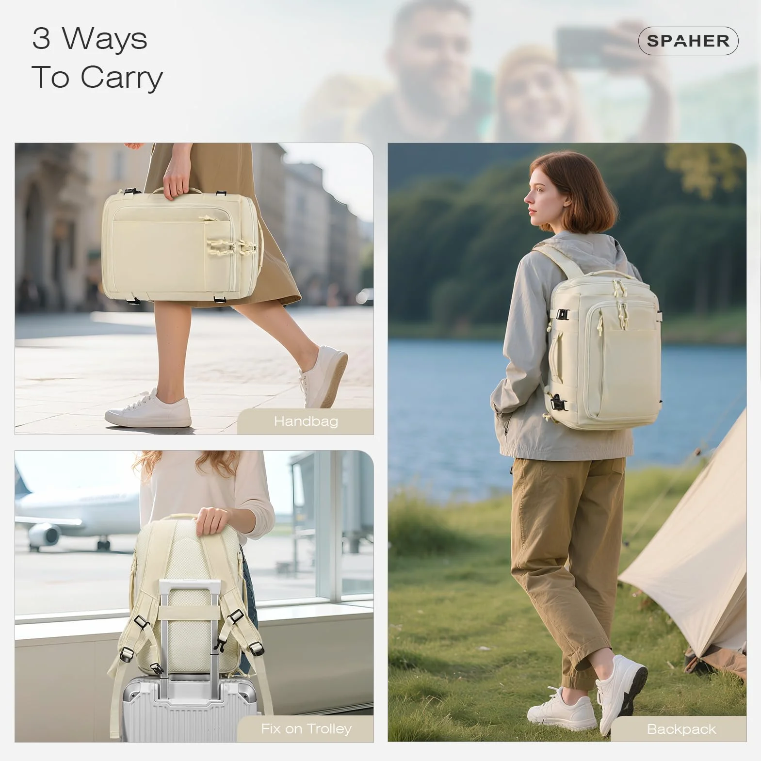 SPAHER Rozszerzalny Plecak Podróżny 40x30x15 do 40x30x20 Ryanair Wizzair Plecak na Laptopa 15,6 Calowy z Portem Łdowania USB Plecak Sportowy z Kieszenią na Buty i Mokre Rzeczy dla Kobiet i Mężczyzn