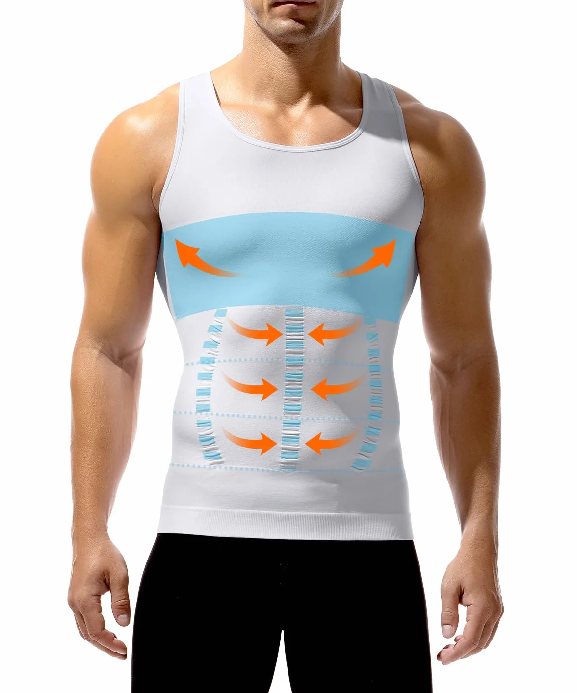 Arjen Kroos Shapewear męska koszulka kompresyjna, elastyczna, wyszczuplająca brzuch, podkoszulek funkcyjny, bez rękawów, A2-biały, XL