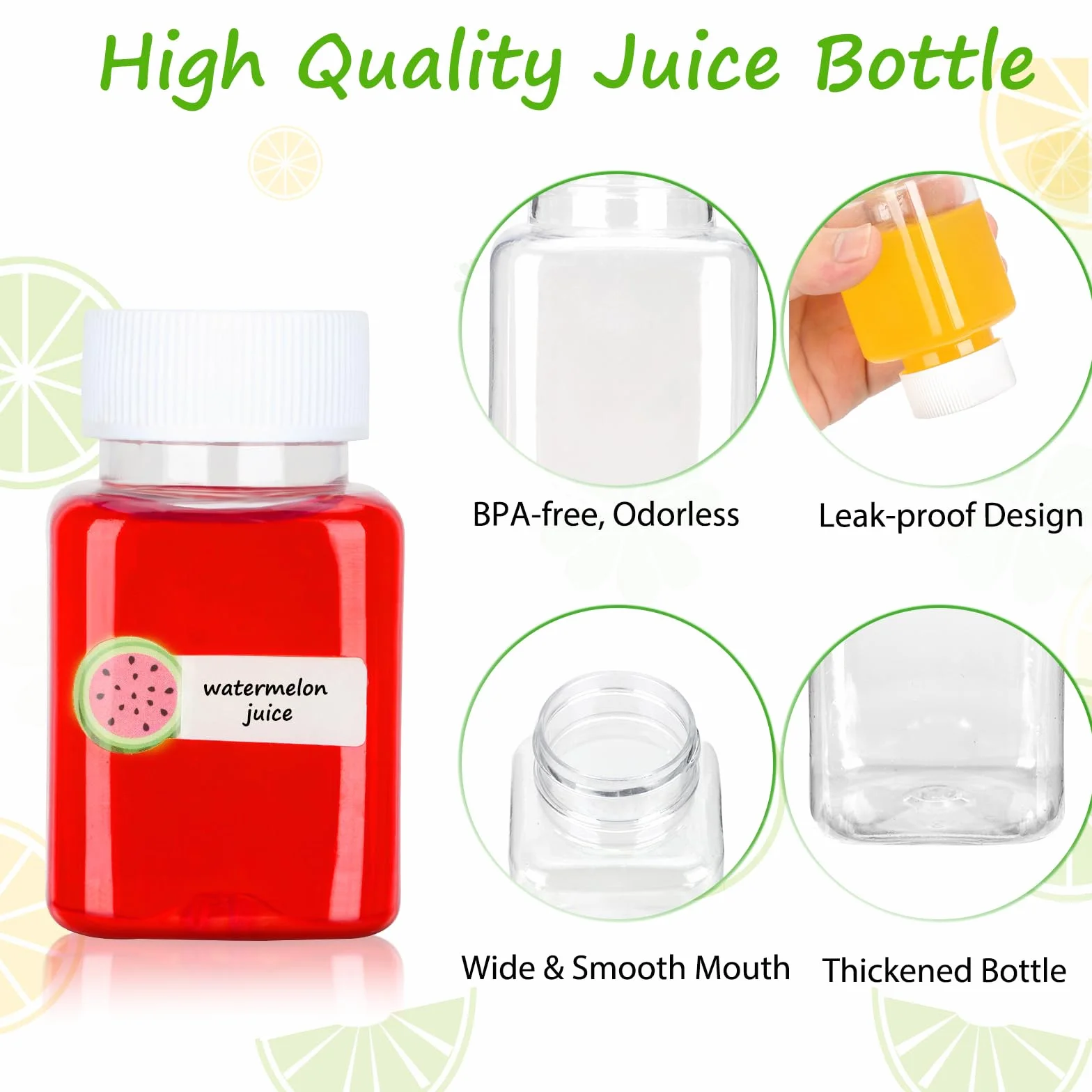 16 sztuk butelka do shot, 100 ml, plastikowe, napełniać sok, mini butelka z naklejką