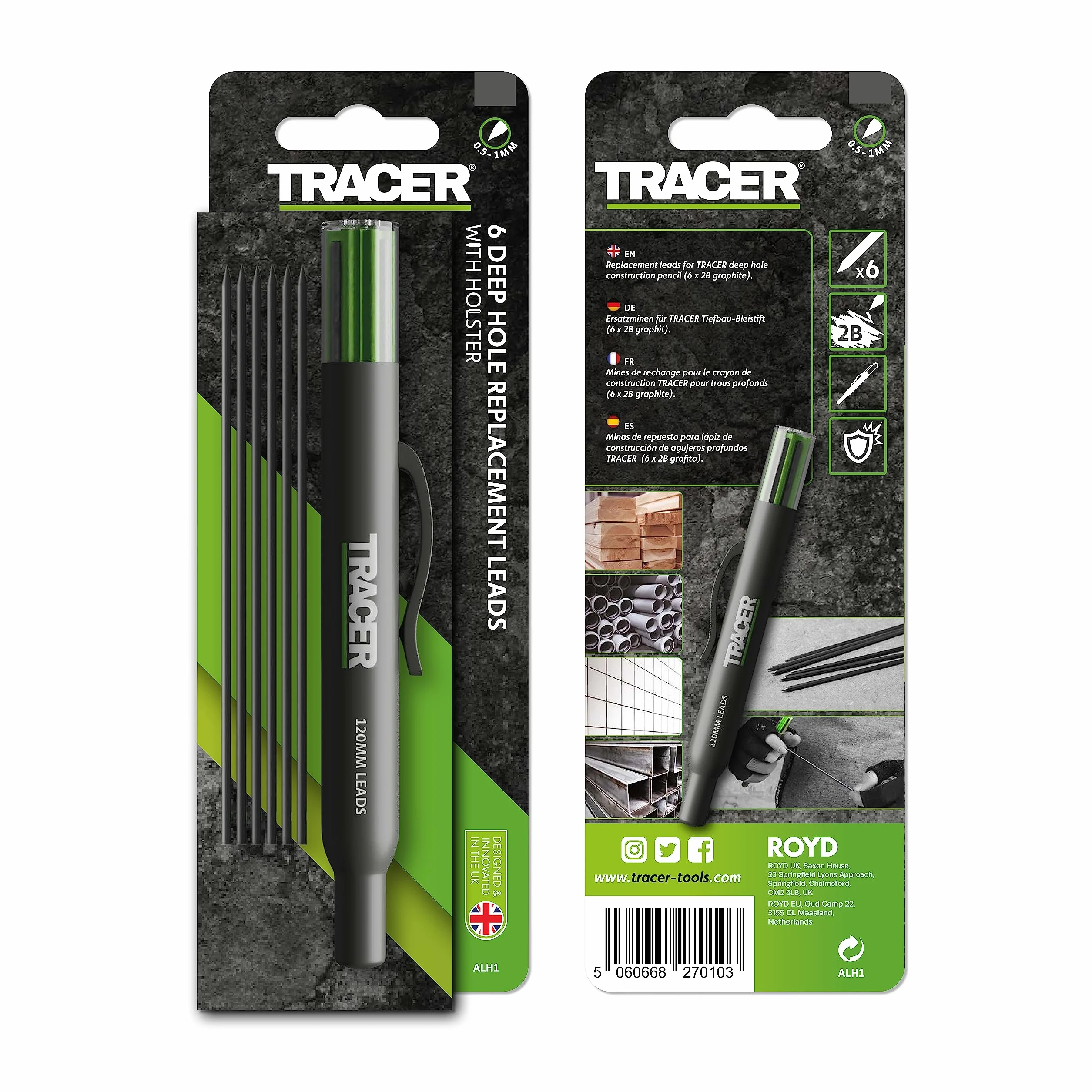 TRACER 6 x zamienny dozownik ołowiu (w tym 4 x 2B ciemnografitowe przewody zamienne i 2 x żółte alternatywne przewody)