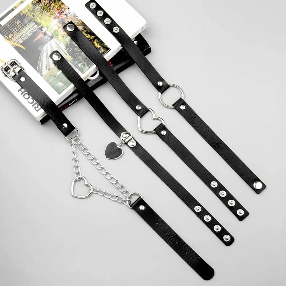 HIQE-FL skórzany choker, gotyckie nity, obroża gotycka, choker gotycki na szyję, punkowa skórzana obroża, Metal