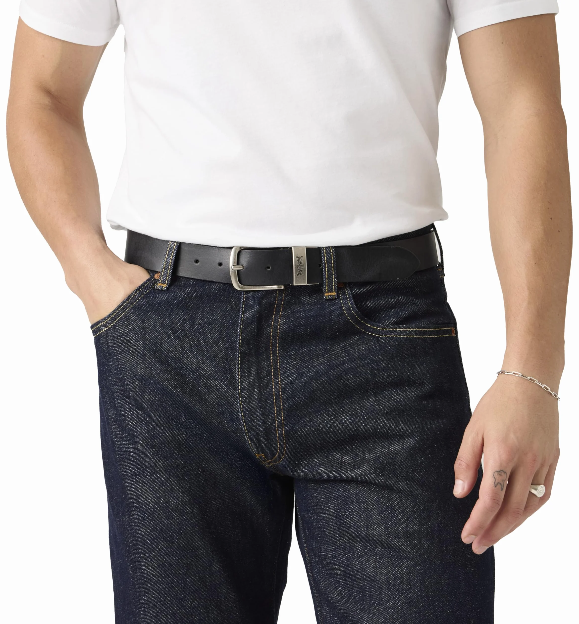 Levi's Men's Red TAB Mainline Bovine 50 Composition Leather Belt, Caviar, 95, Caviar, 95