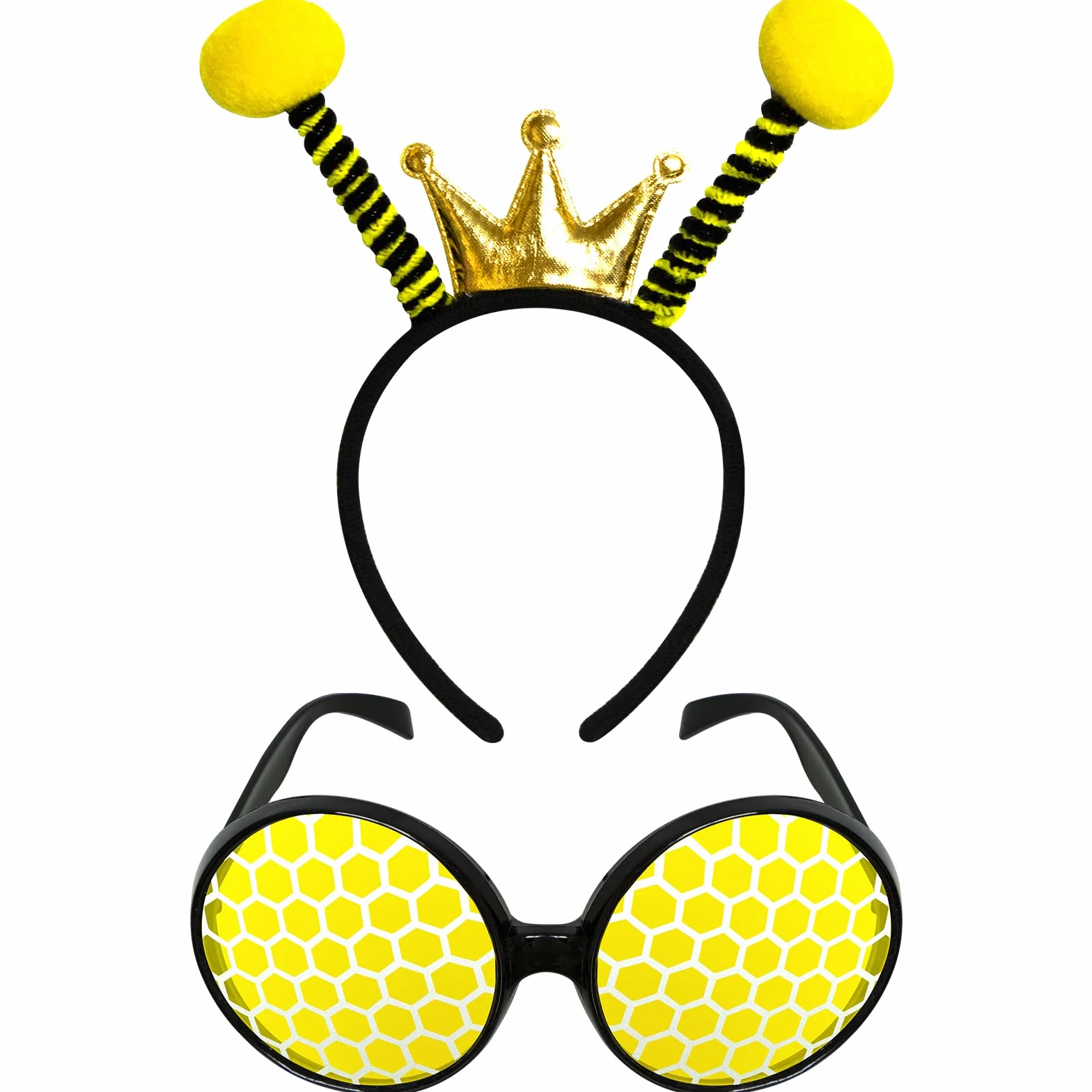 Silom Opaska na czoło i okulary, zestaw kostiumowy pszczół, opaska na czoło z okularami przeciwsłonecznymi pszczół, Halloween, maskarada, cosplay, akcesoria imprezowe dla kobiet, dorosłych (żółty)