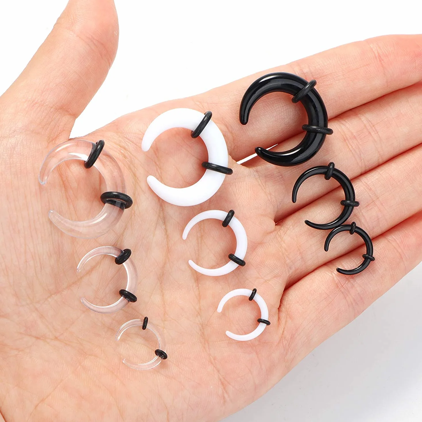ORAZIO 18/24 sztuki akrylowych pincher 14G-4G kolczyk do septum, kształt C, Buffalo Stretcher Expander z czarnymi o-ringami do rozciągania przekłutej chrząstki ucha nosowego