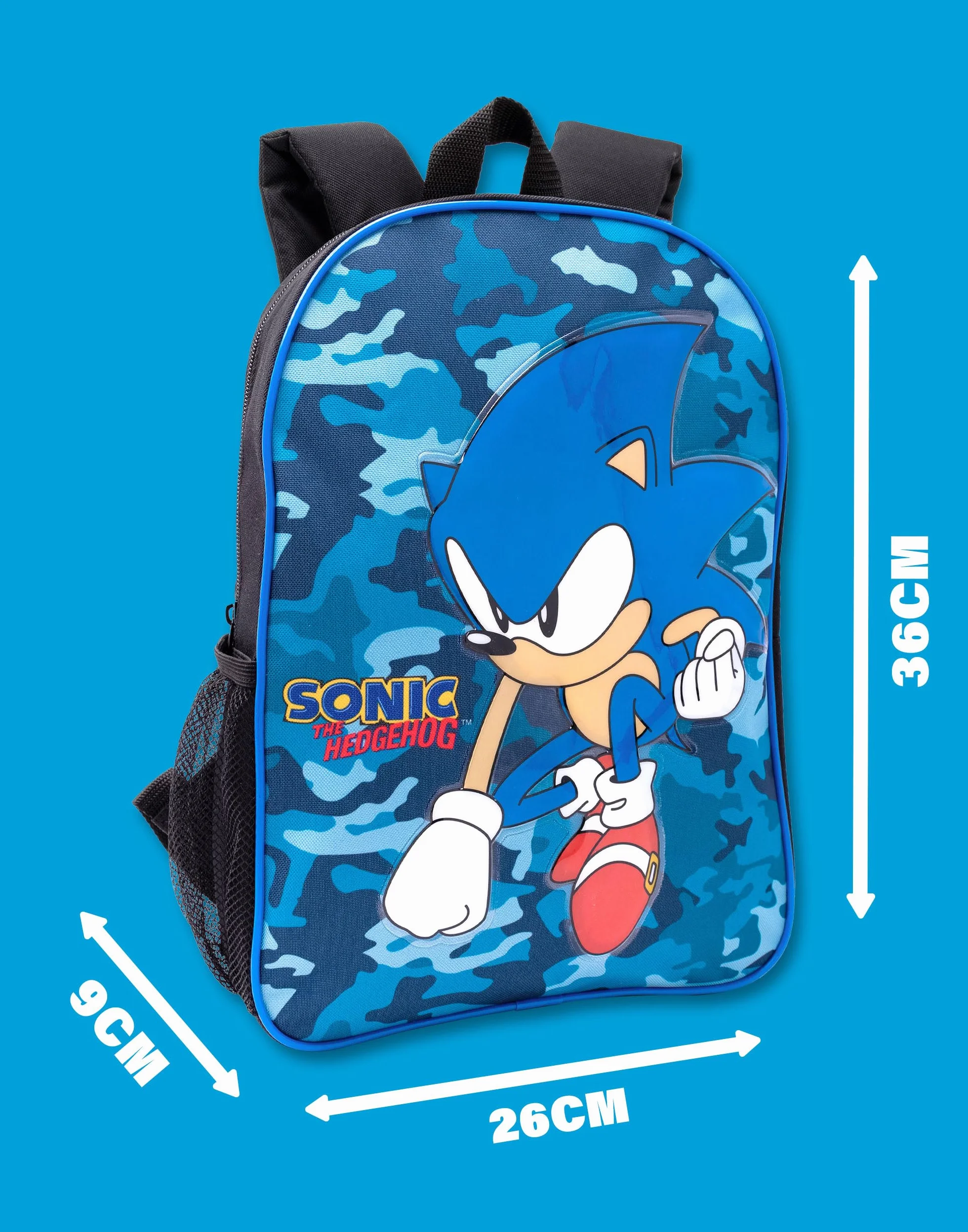 Sonic The Hedgehog Plecak dla chłopców | dziecięcy granatowy plecak szkolny moro, piórnik, butelka na wodę | gadżety do gier, NIEBIESKI, Rozmiar uniwersalny
