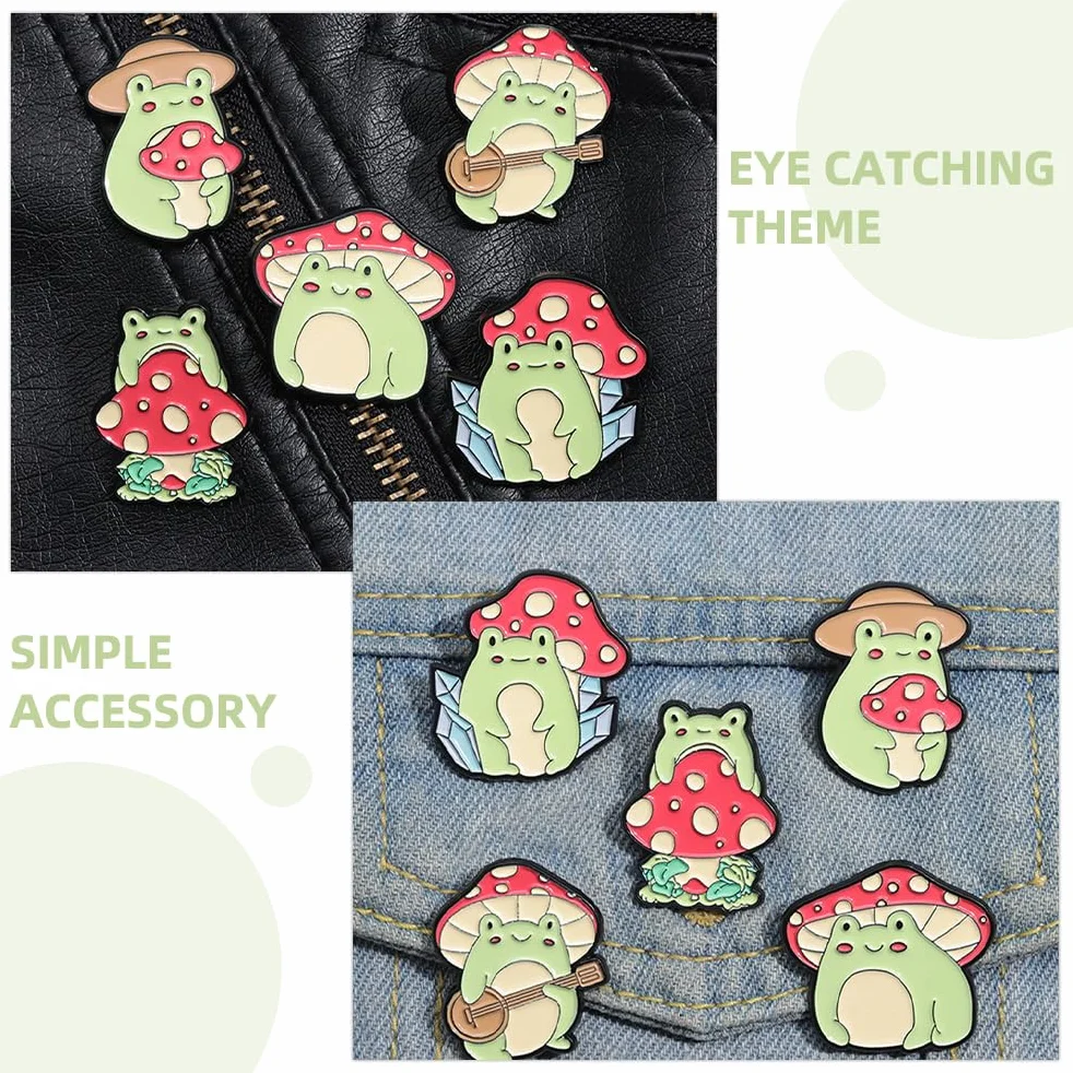 PACKOVE 5 Szt. Broszka z Grzybem Żaba Przypinka Kreskówka Śliczna Zwierzę na Ubrania Kapelusz, 3.00X2.80X1.00CM, Cynk, No Gemstone