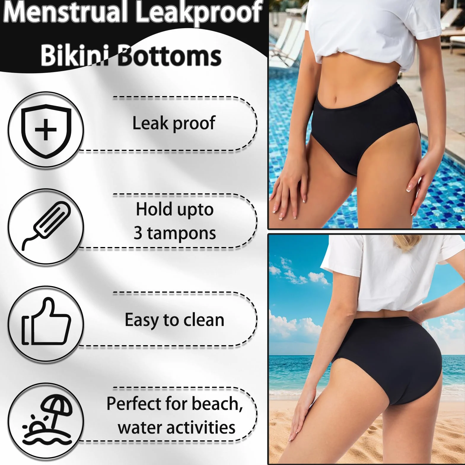 Okresowe spodnie do pływania, moda kąpielowa do pływania, spodnie bikini dla nastolatków, strój kąpielowy